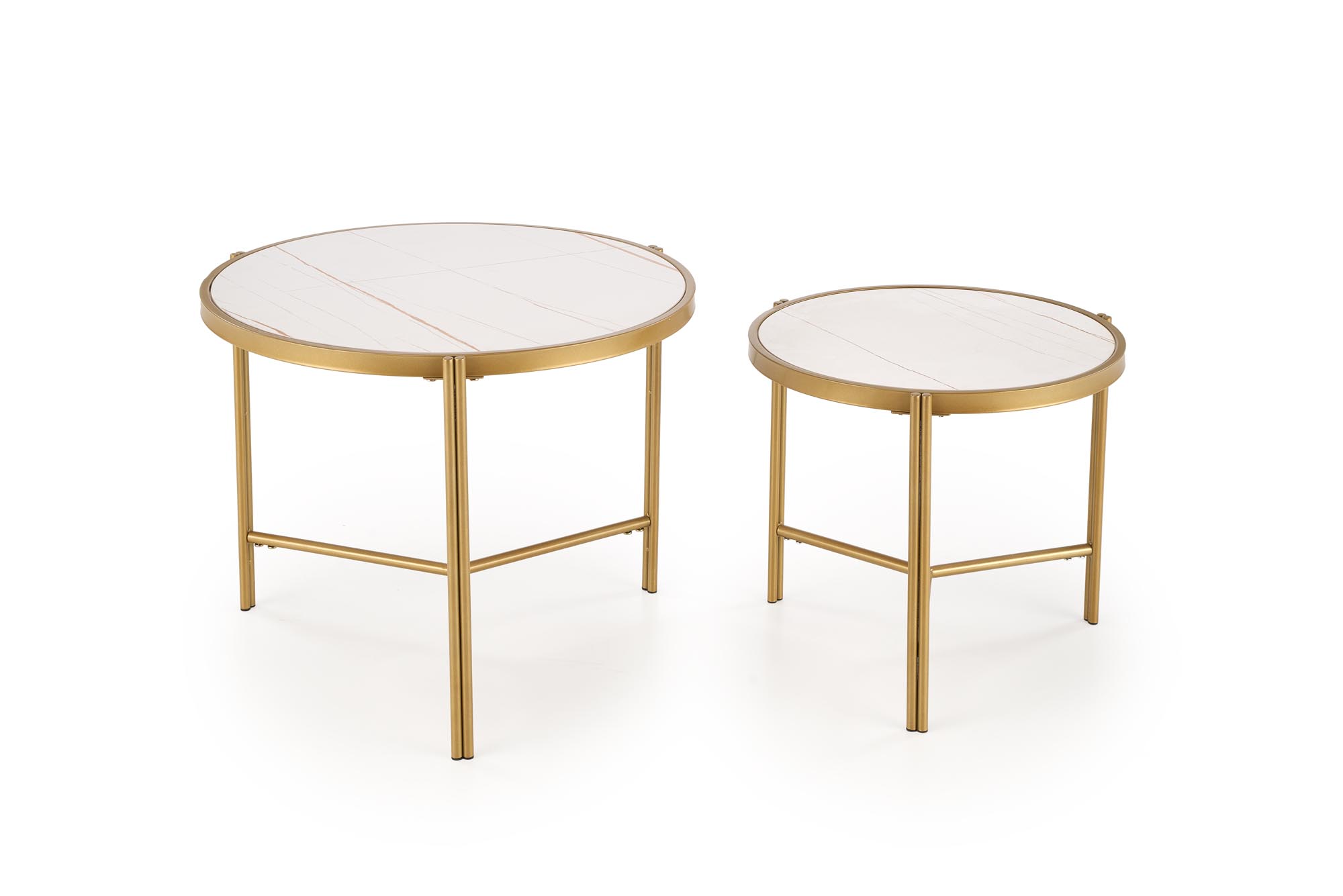 FATIMA konferenčný stolík sada 2ks, mramor/oceľ, biela/zlatá