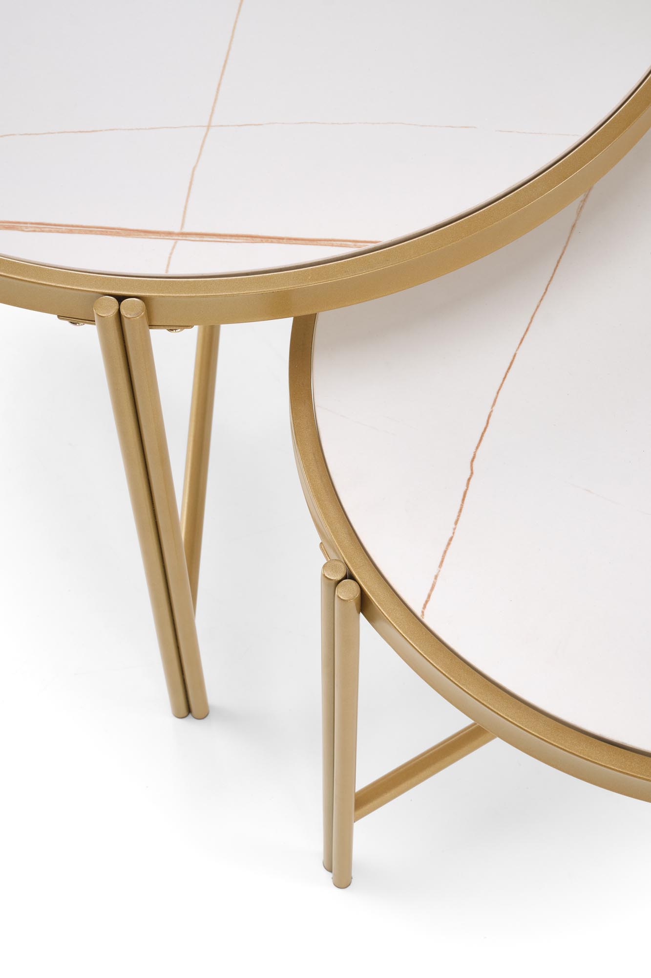 FATIMA konferenčný stolík sada 2ks, mramor/oceľ, biela/zlatá