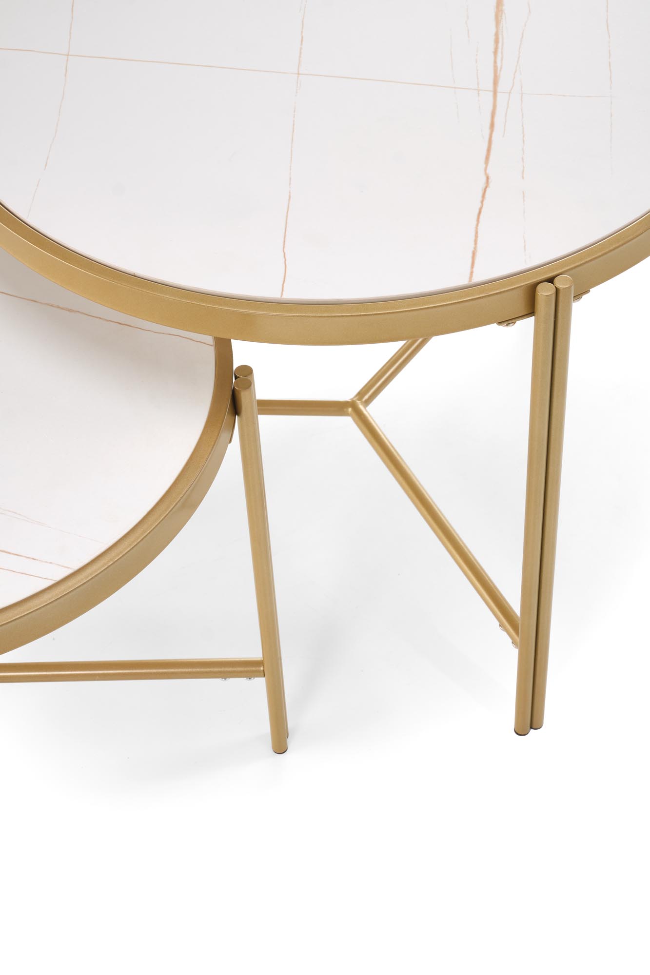 FATIMA konferenčný stolík sada 2ks, mramor/oceľ, biela/zlatá