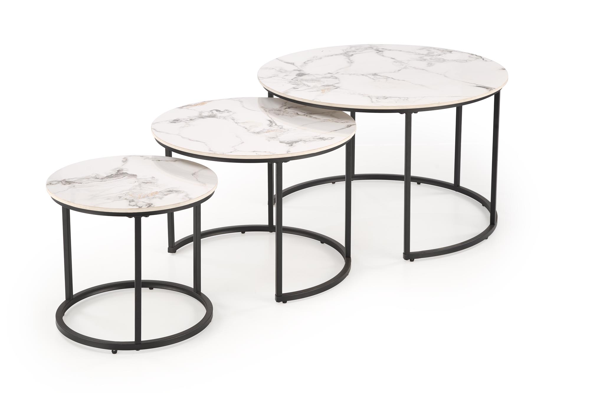 GILDA konferenčný stolík sada 3ks, mramor/oceľ, biela/čierna