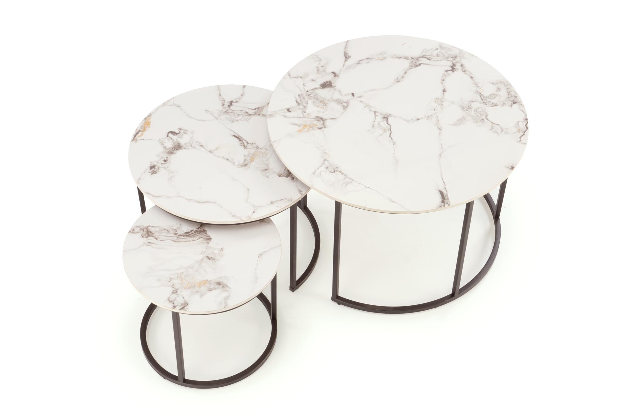 GILDA konferenčný stolík sada 3ks, mramor/oceľ, biela/čierna