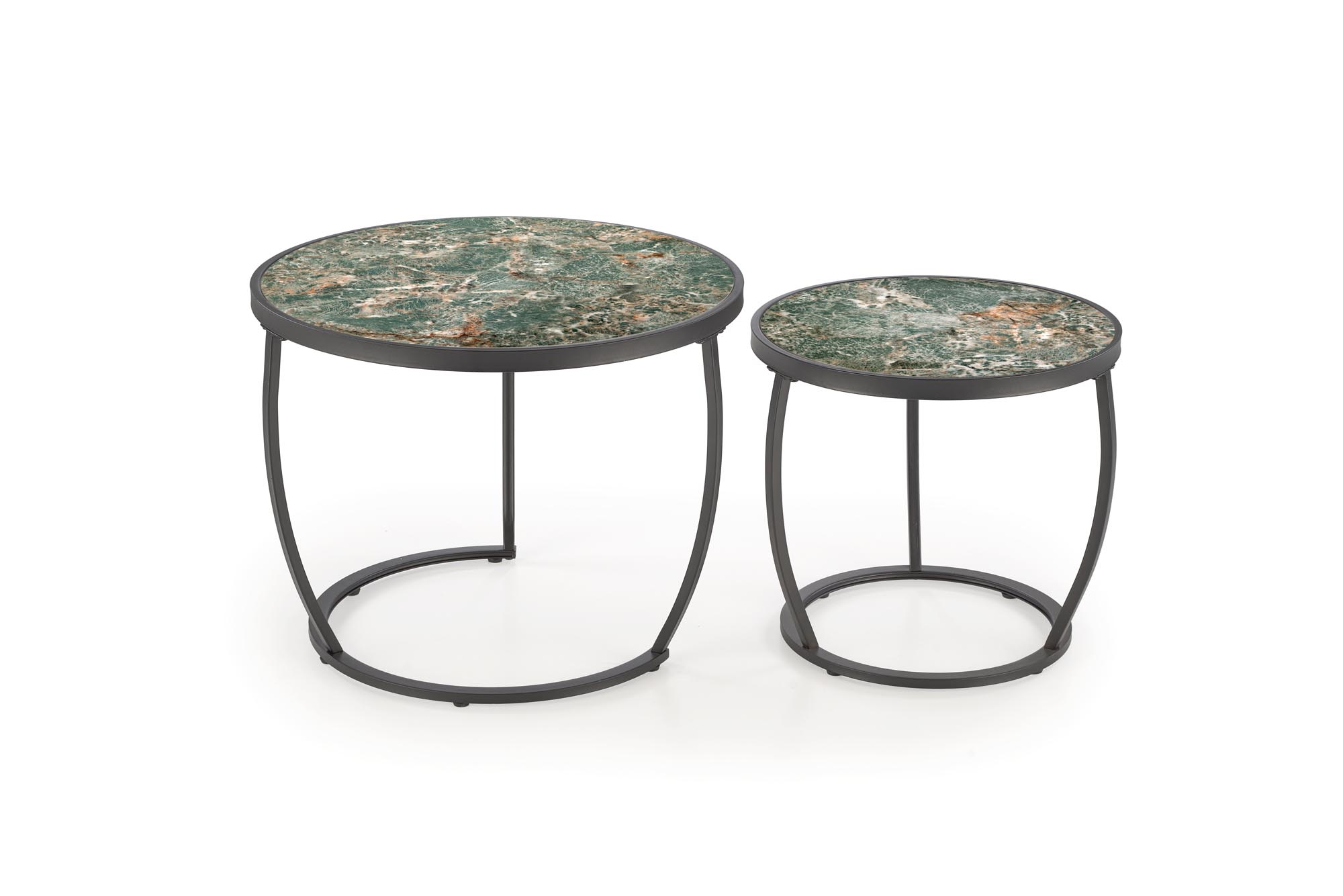 INES konferenčný stolík sada 2ks, mramor/oceľ, zelená/čierna
