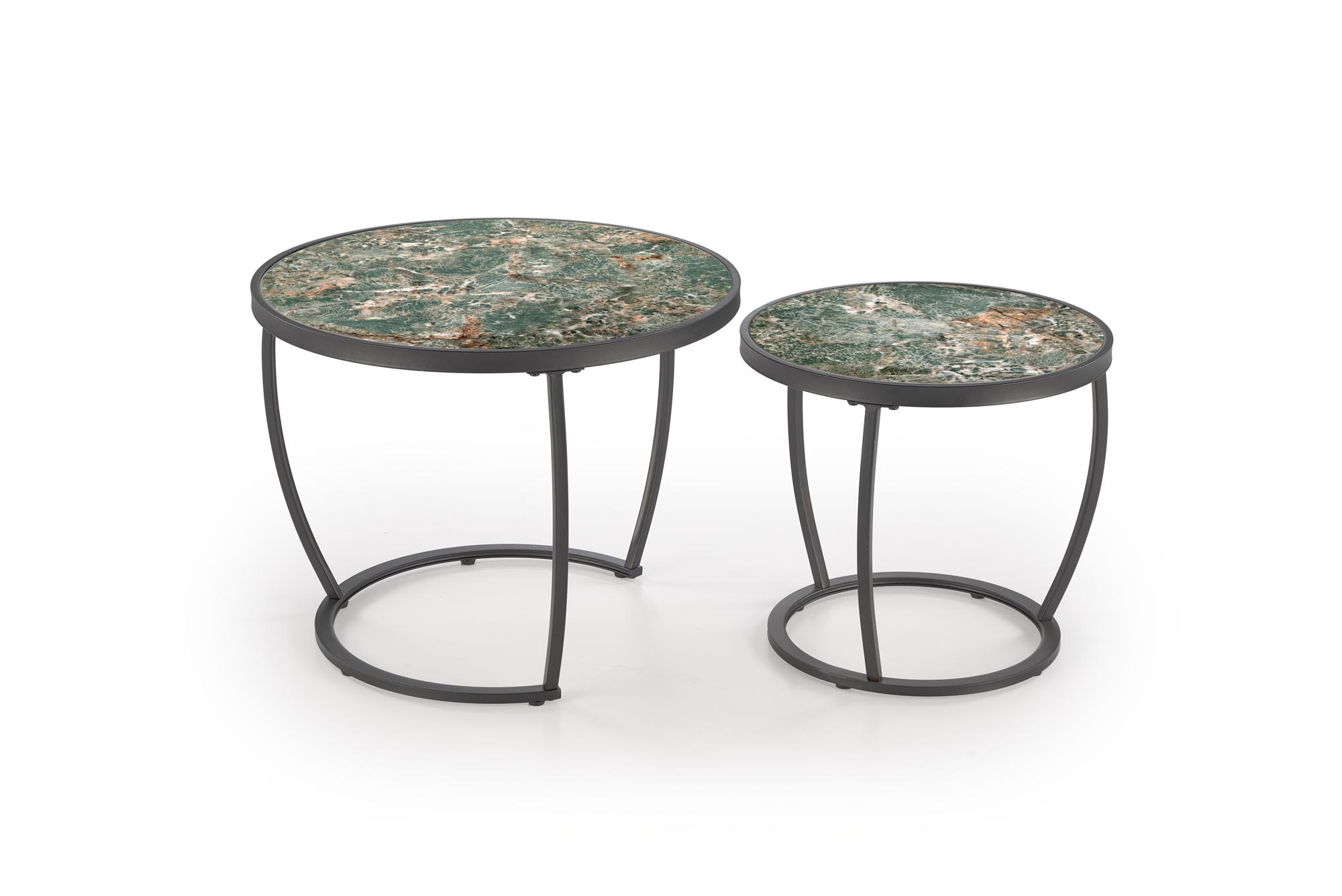 INES konferenčný stolík sada 2ks, mramor/oceľ, zelená/čierna