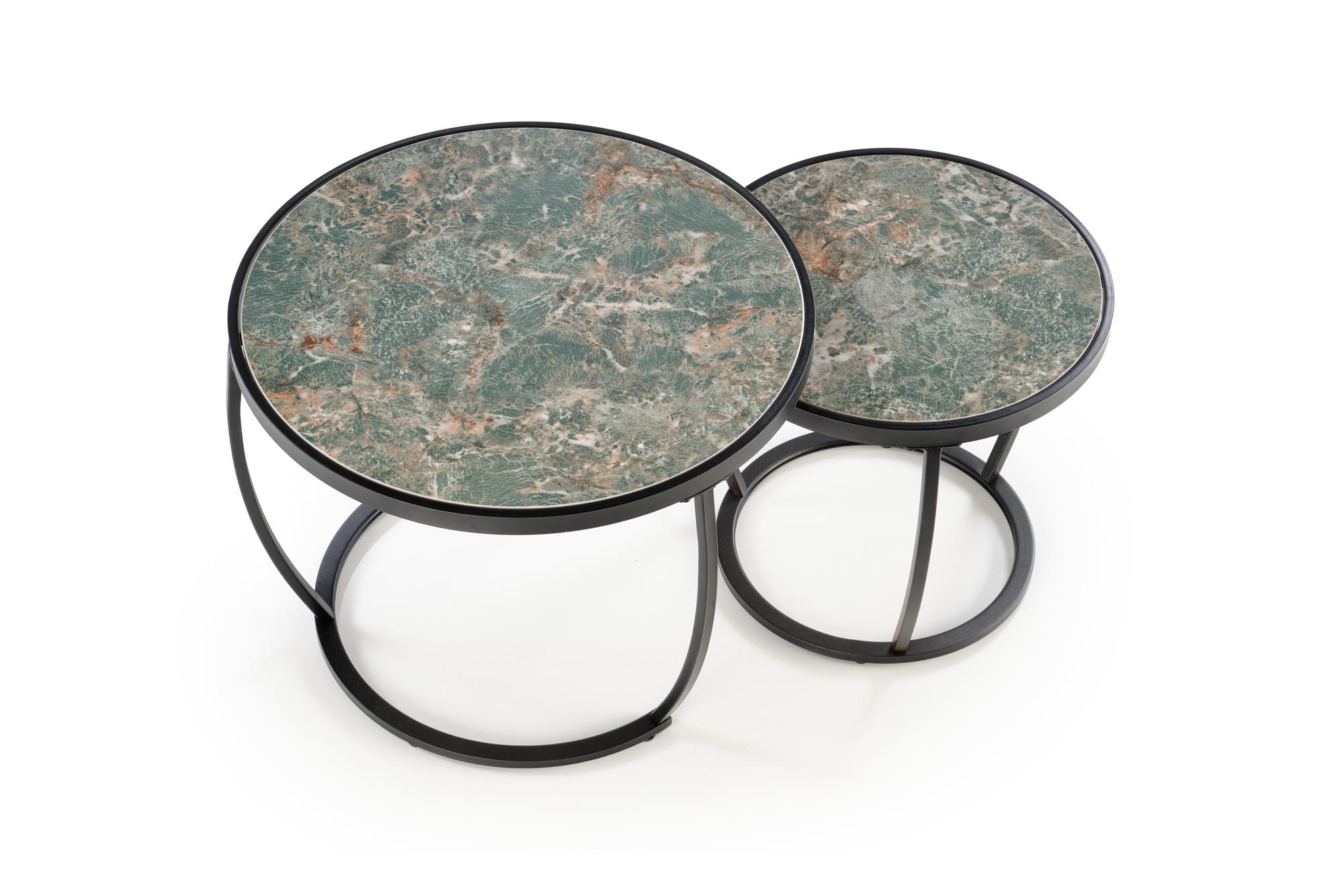 INES konferenčný stolík sada 2ks, mramor/oceľ, zelená/čierna