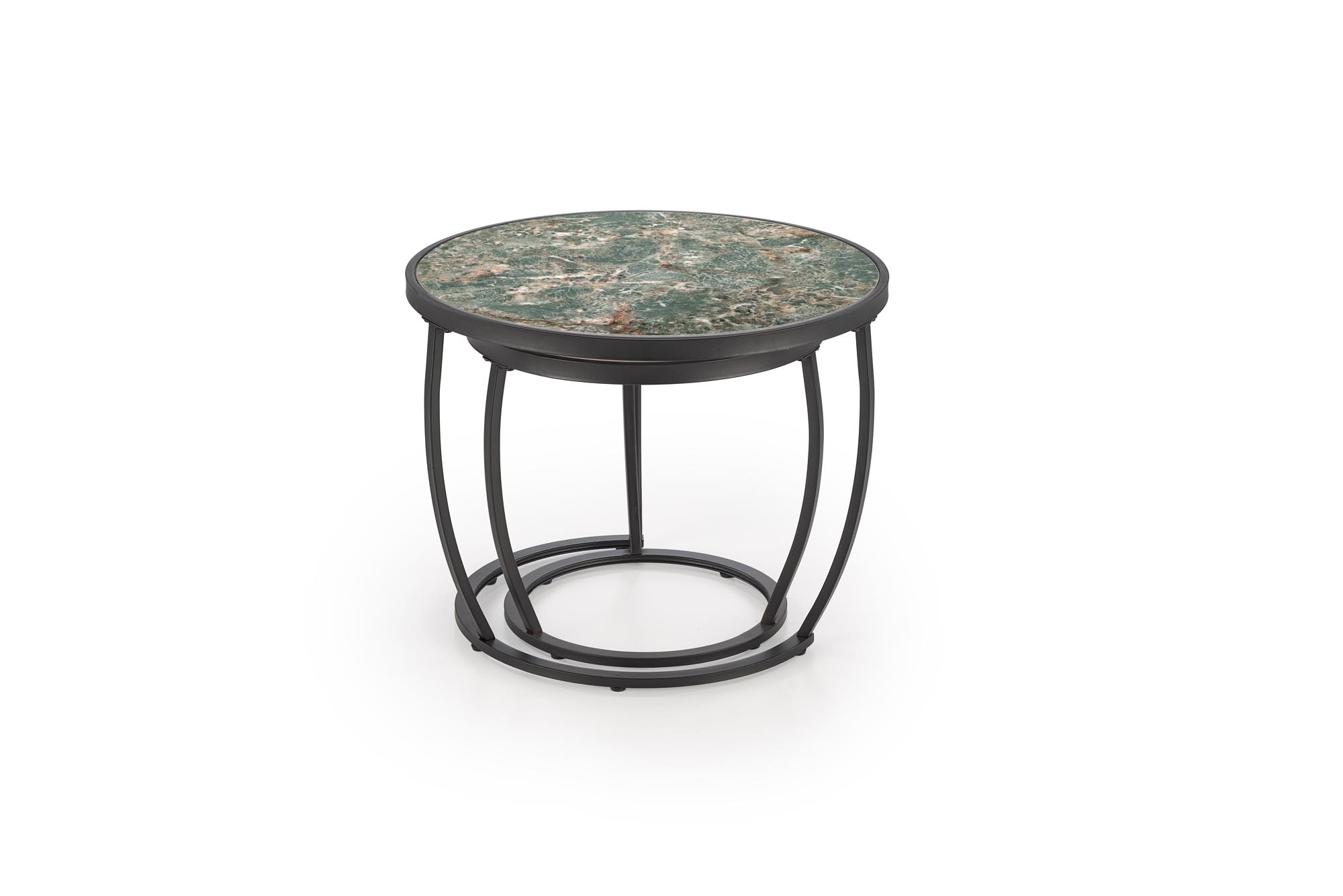 INES konferenčný stolík sada 2ks, mramor/oceľ, zelená/čierna