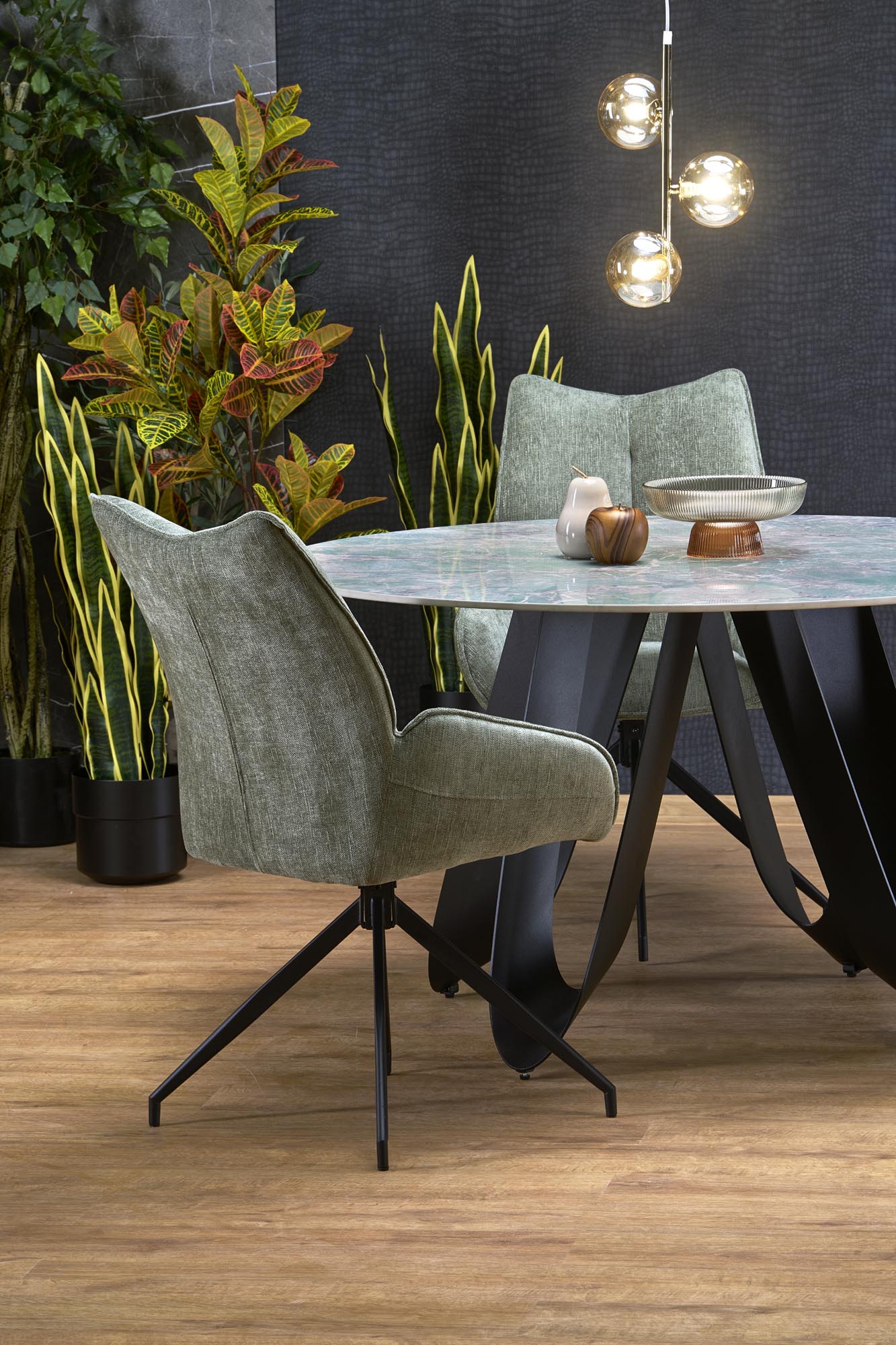 GIOVANI stôl jedálenský 135/76/60cm, mramor/oceľ, zelená/čierna