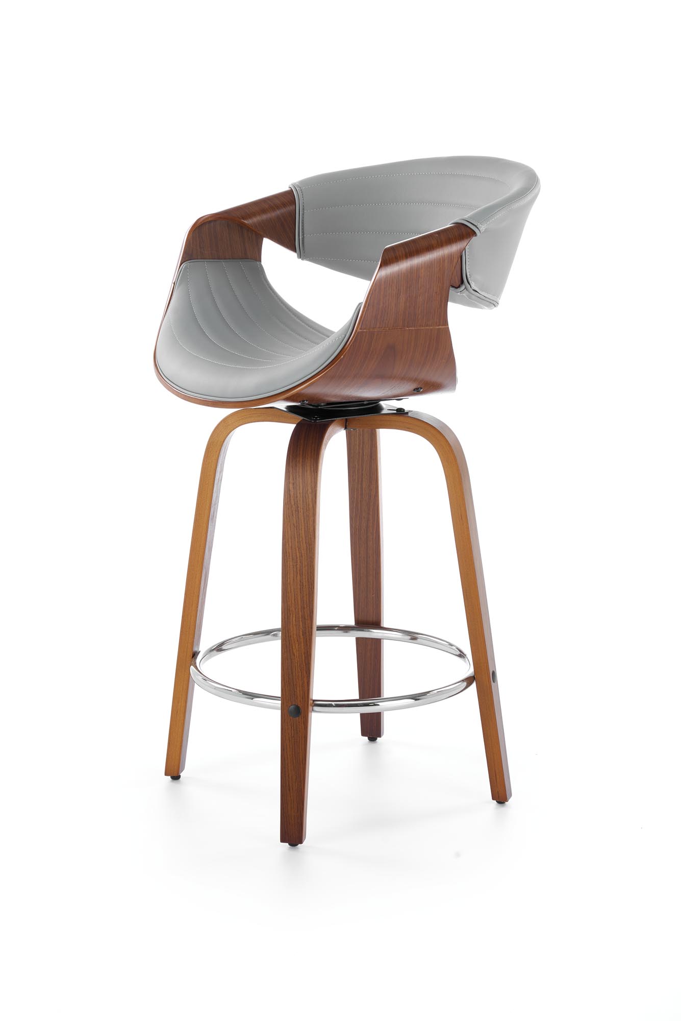 HOKER H123 barová stolička, ekokoža/drevo, sivá/orechová