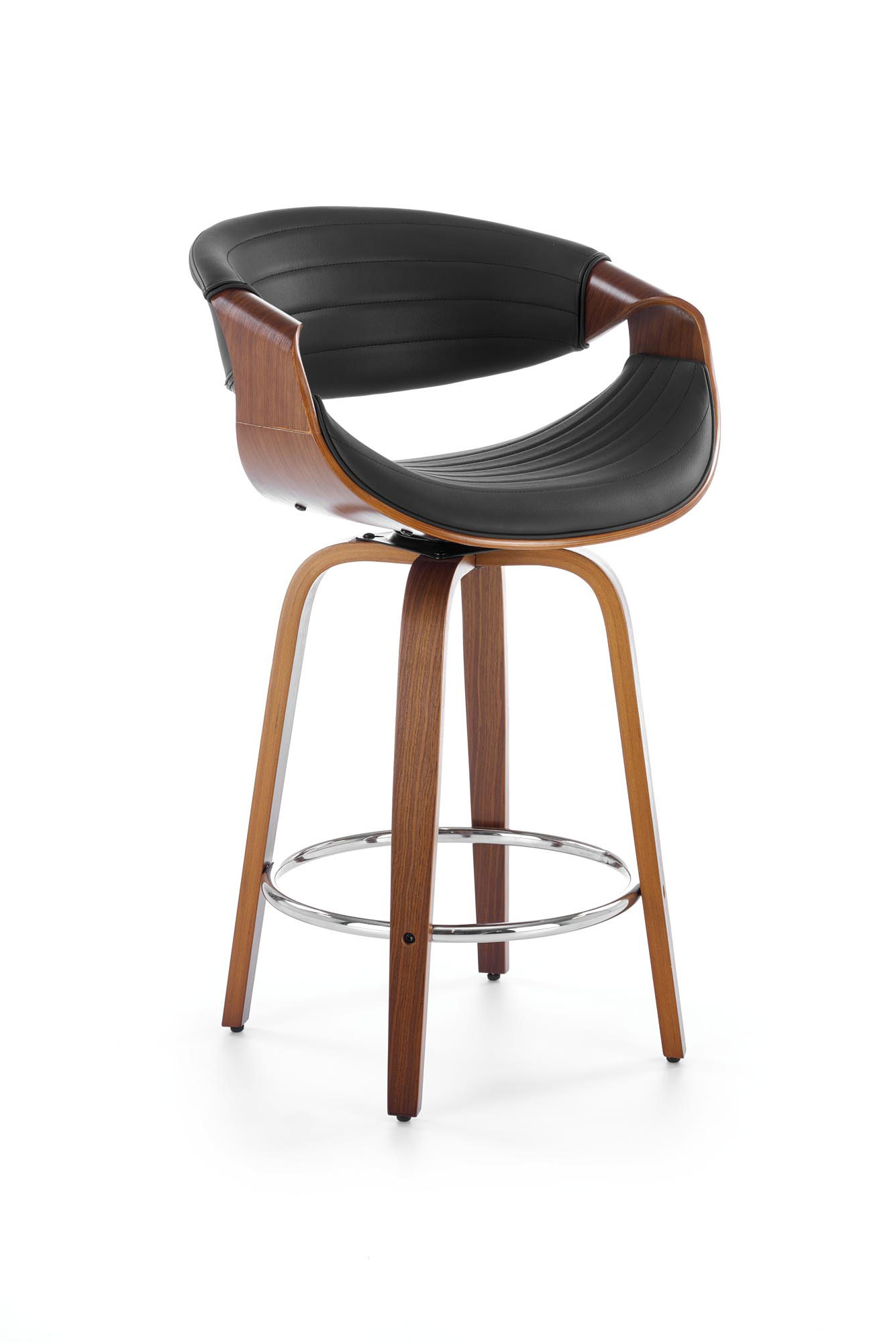 HOKER H123 barová stolička, ekokoža/drevo, čierna/orechová