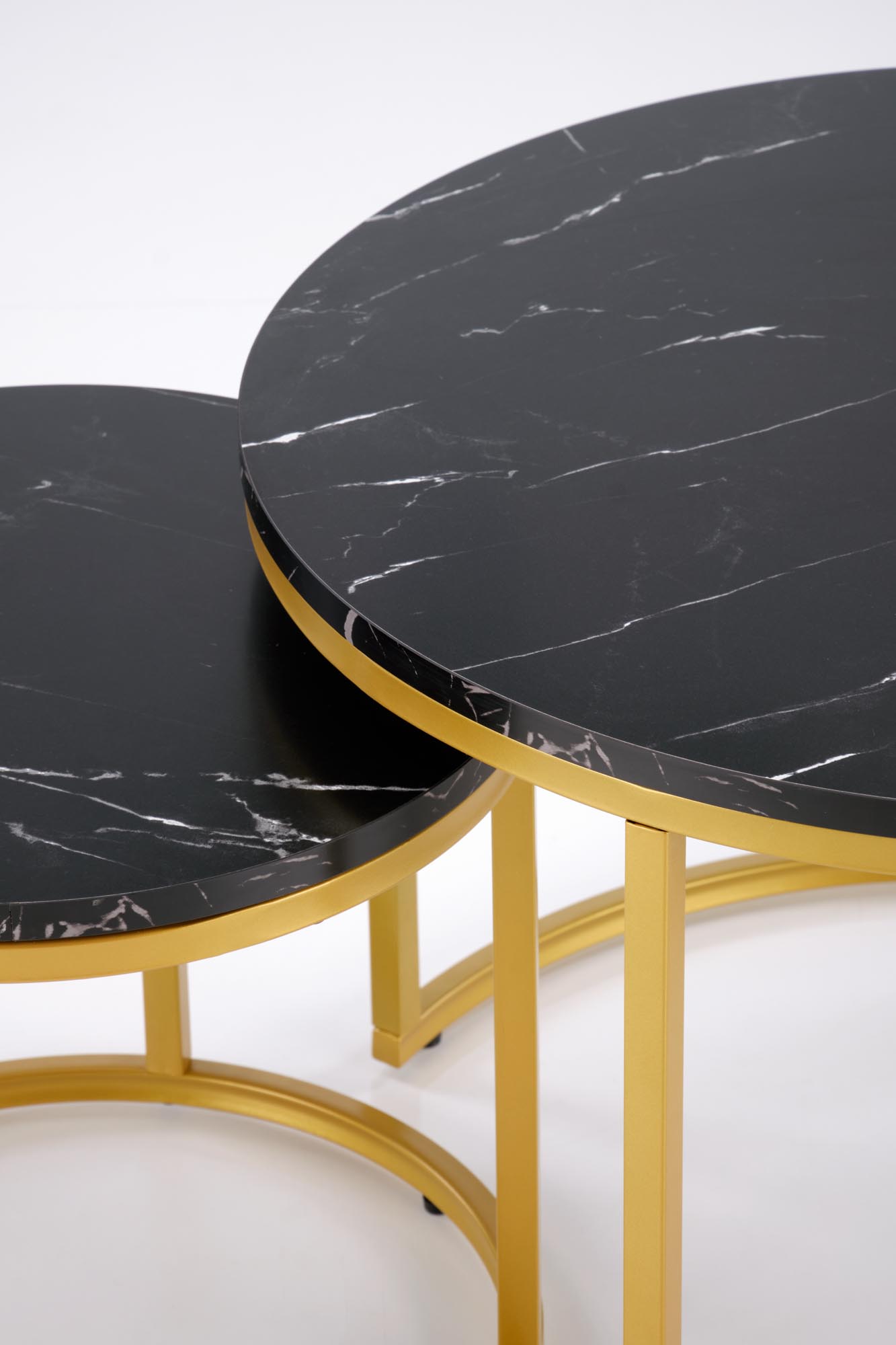 PAOLA konferenčný stolík sada 2ks, MDF+dyha čierny mramor/kov zlatý