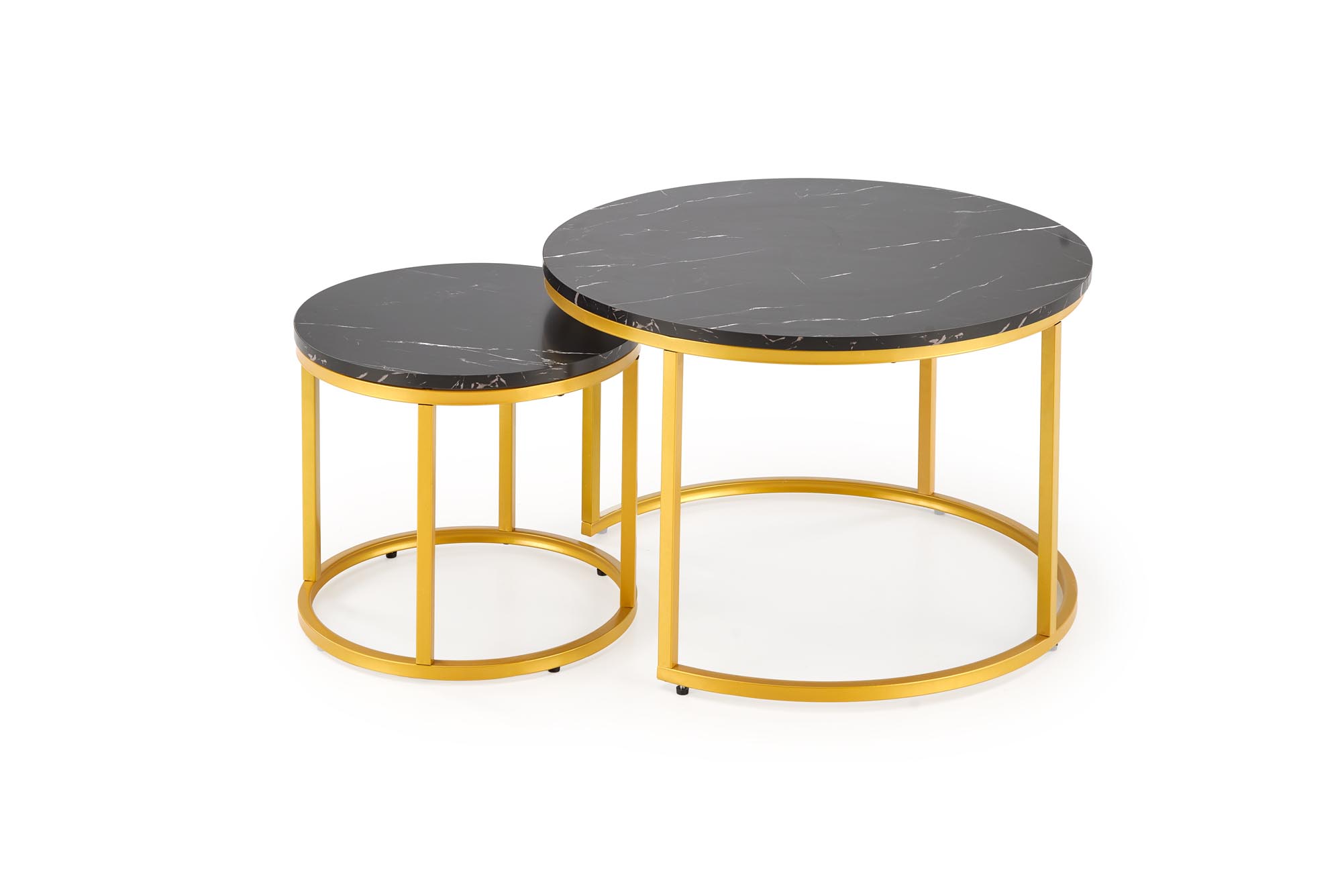 PAOLA konferenčný stolík sada 2ks, MDF+dyha čierny mramor/kov zlatý