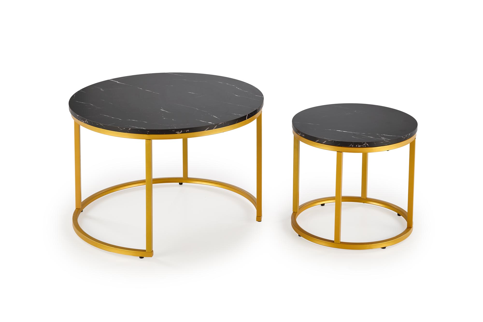 PAOLA konferenčný stolík sada 2ks, MDF+dyha čierny mramor/kov zlatý
