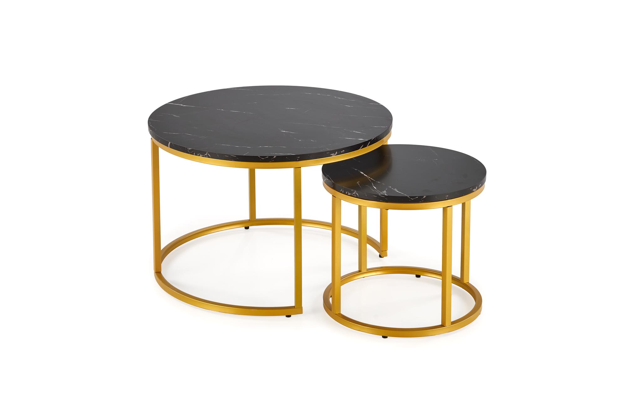 PAOLA konferenčný stolík sada 2ks, MDF+dyha čierny mramor/kov zlatý