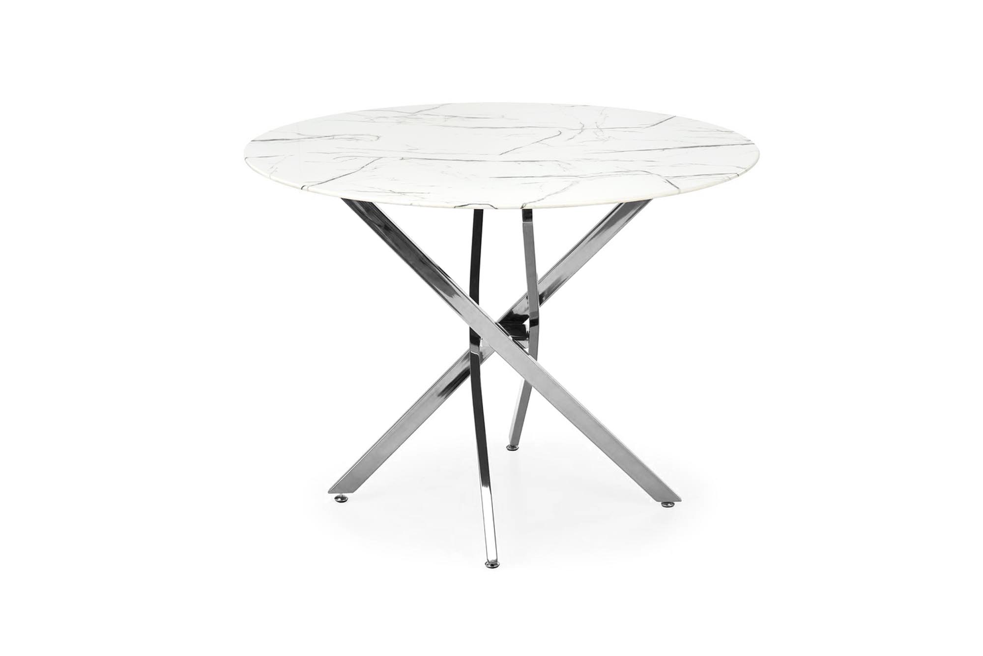 RAYMOND 3 jedálenský stôl okrúhly, 100/73cm, biely mramor/nohy strieborné