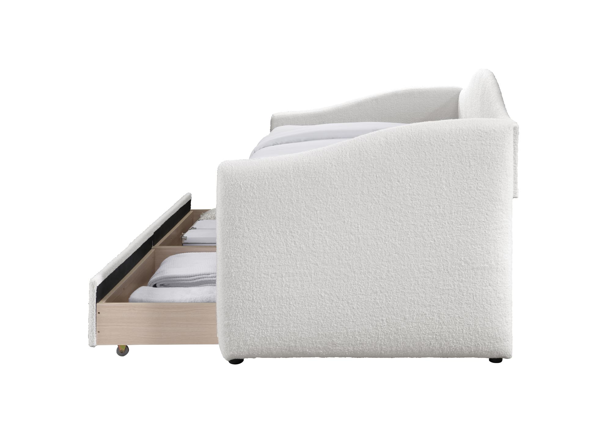 CAYDENCE 99/216/94cm posteľ so zásuvkami, látka velvet, krémová