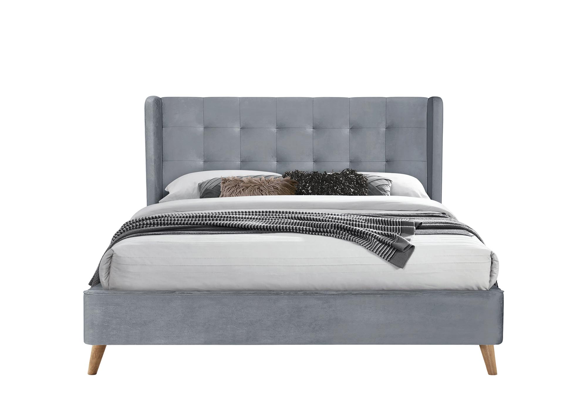 ESTELLA 160cm posteľ, látka zamat, sivá