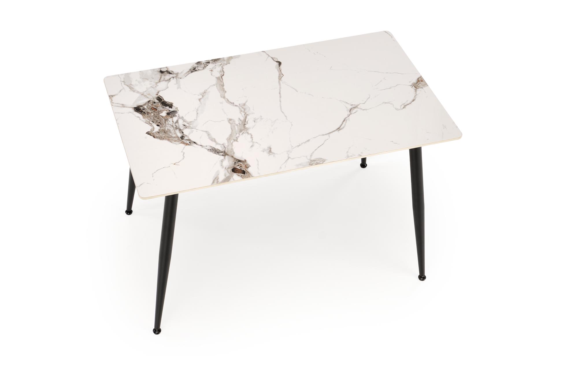 EMILIO stôl jedálenský 120/70/76/100cm, biely mramor/ nohy čierne