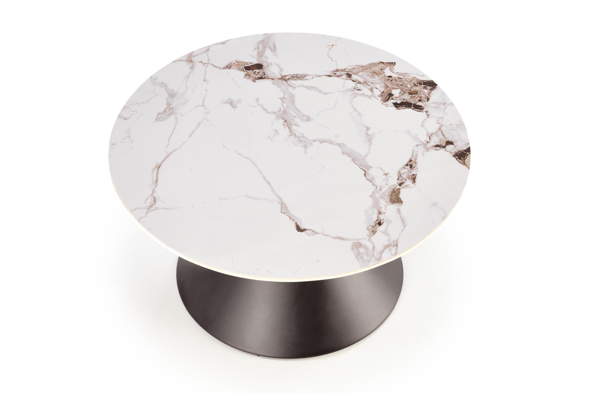 GORETTI konferenčný stolík okrúhly 80/42cm, oceľ/mramor, biela/čierna