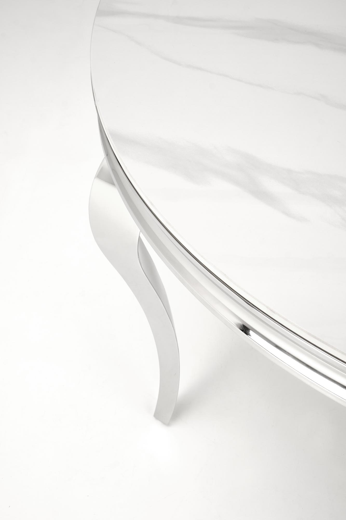 REGINALD jedálenský stôl okrúhly, 120/76/77cm, oceľ/mramor biely/nohy chróm