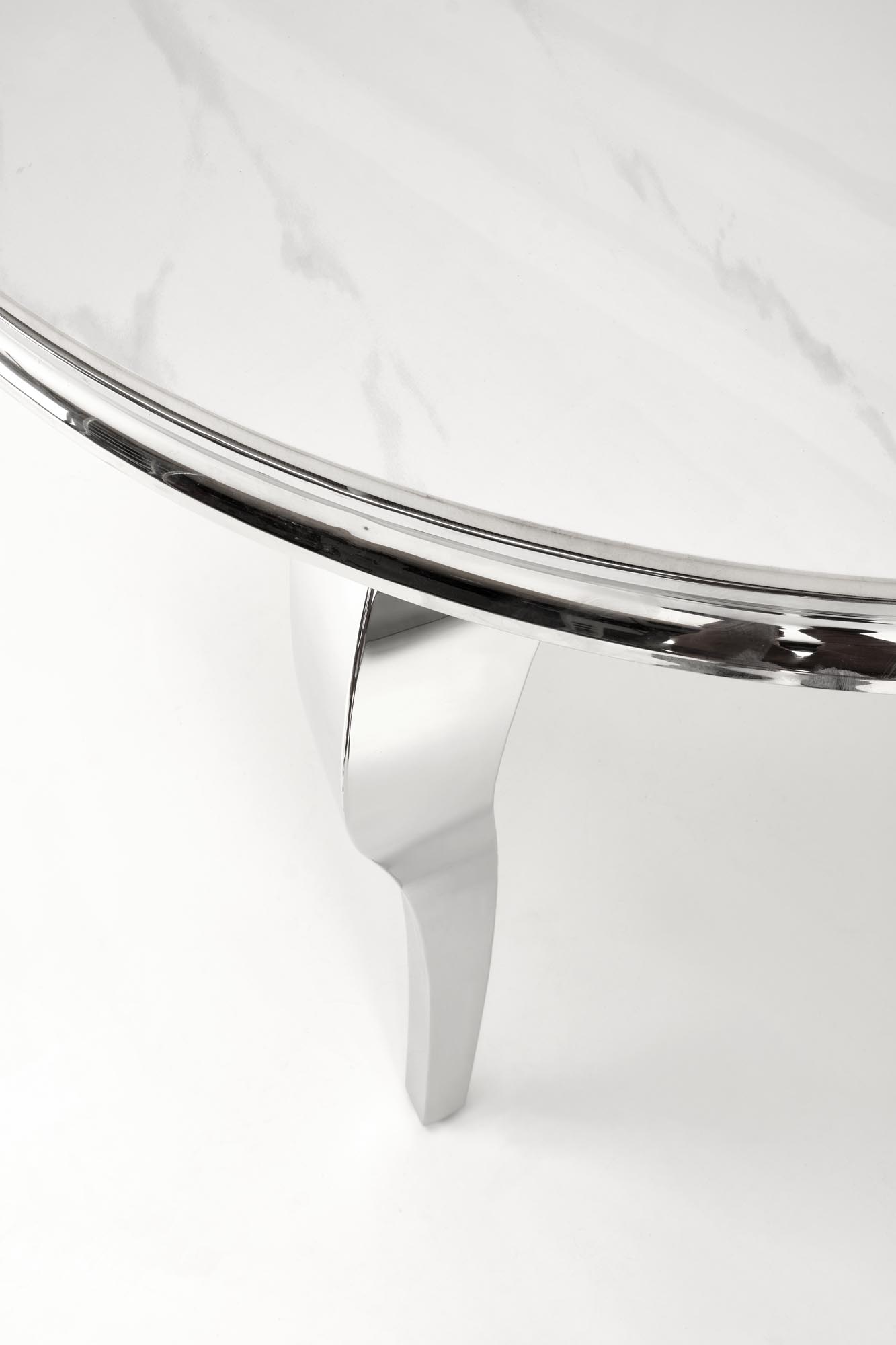 REGINALD jedálenský stôl okrúhly, 120/76/77cm, oceľ/mramor biely/nohy chróm