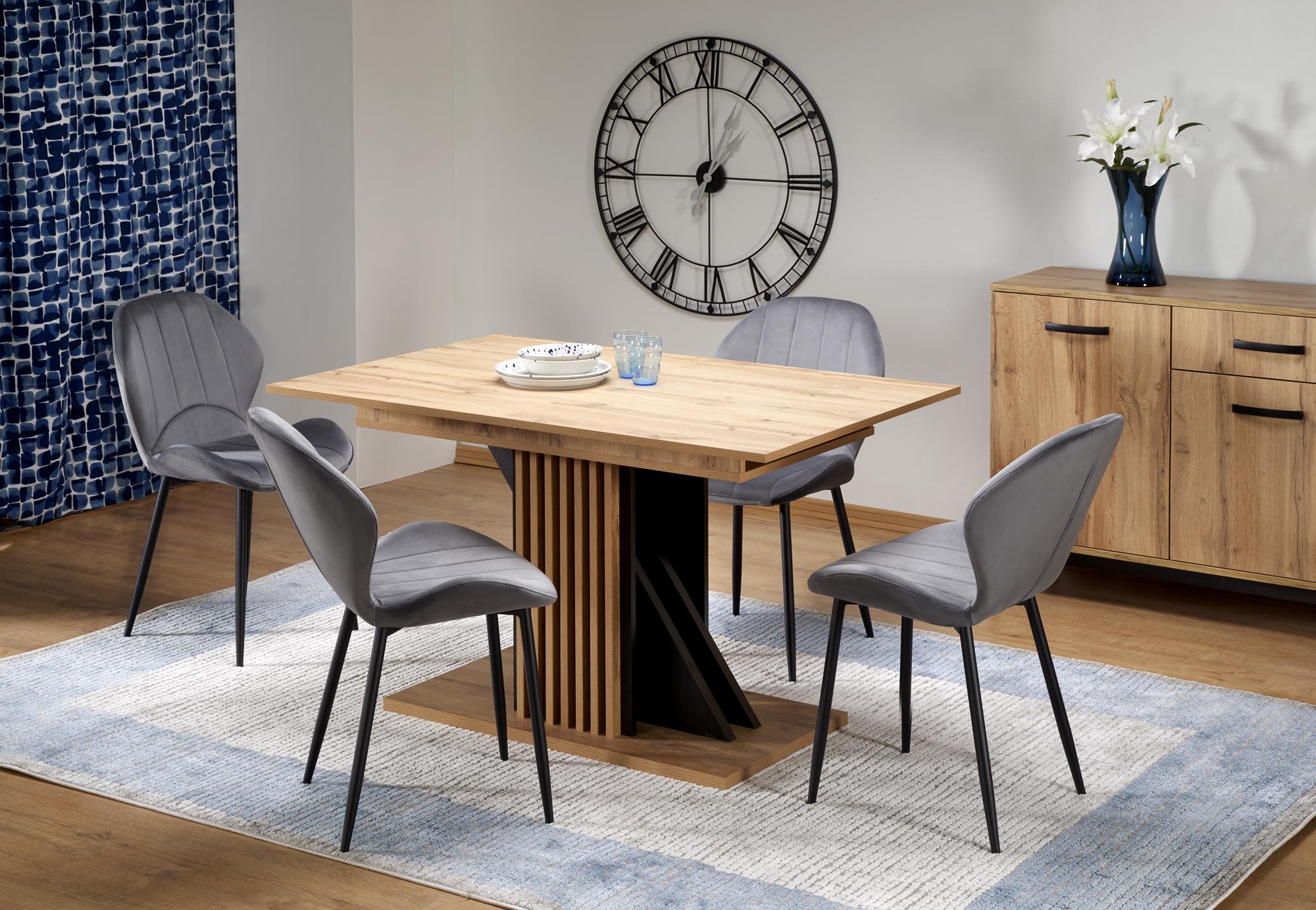 FABIANO stôl jedálenský 130-175/85/76cm, dub wotan/noha dub wotan/čierna