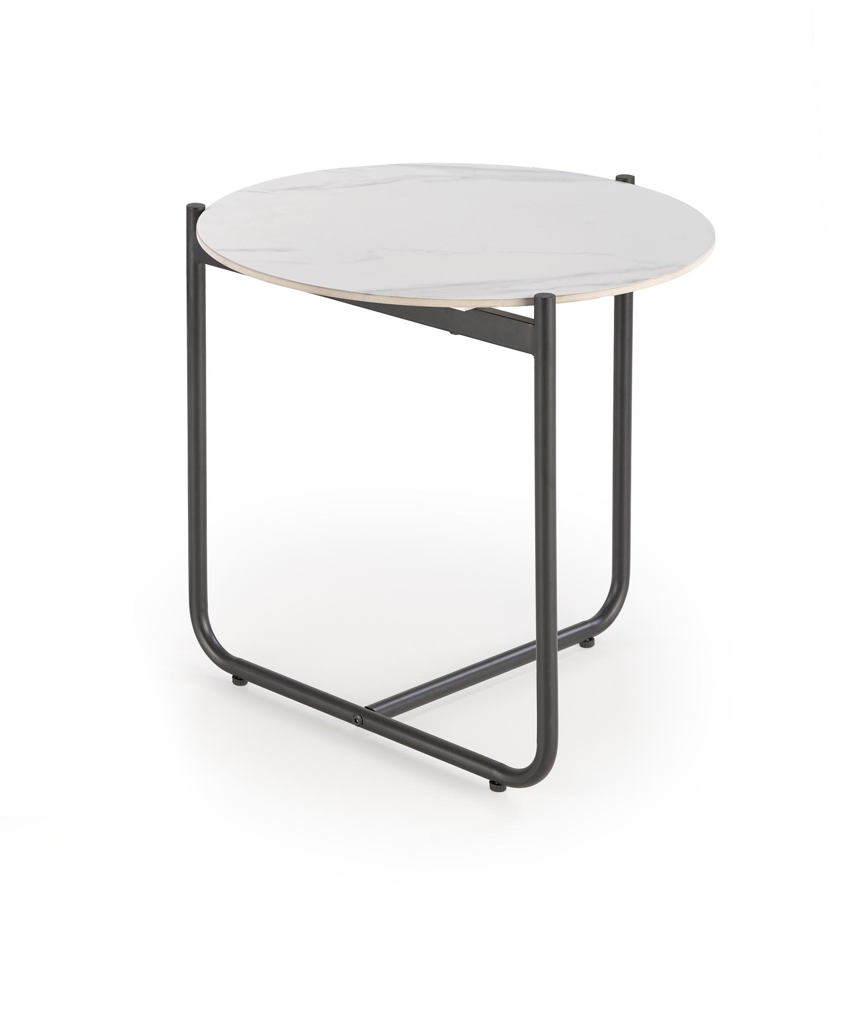 ACUNA S konferenčný stolík, 50/50/50 cm, mramor/oceľ, biely/ čierny