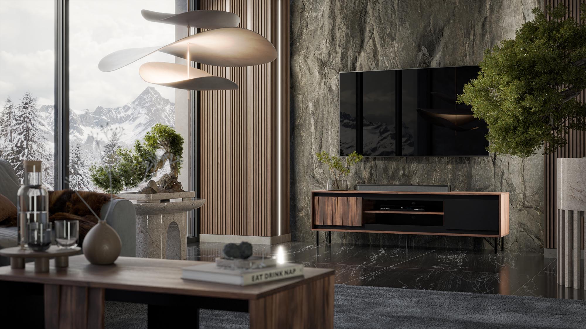 SWING RTV-1 skrinka 180/40/48cm, lamino/pvc/oceľ, orech/čierna