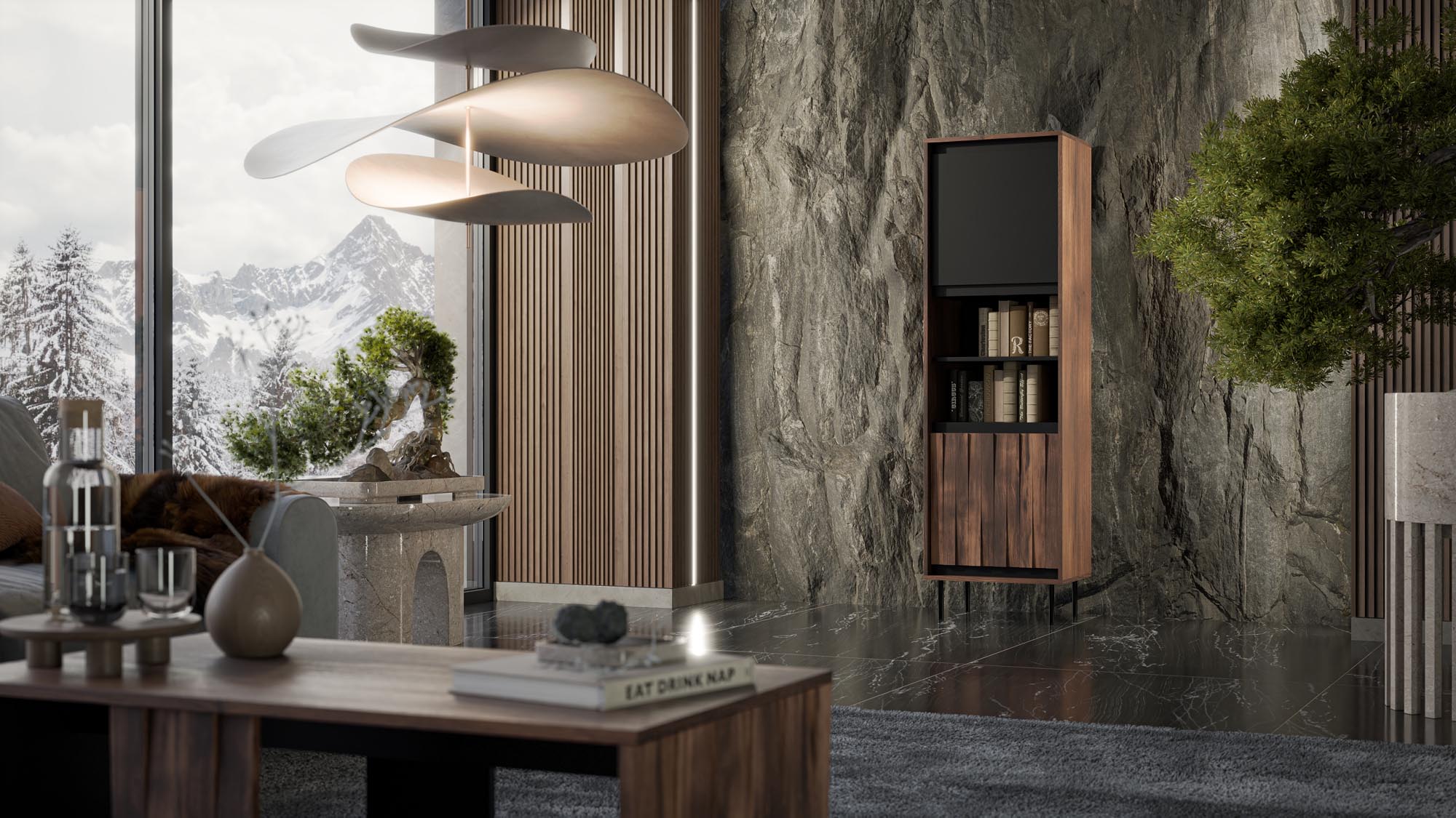 SWING W-1 vitrína 54/40/191cm, lamino/pvc/oceľ, orech/čierna