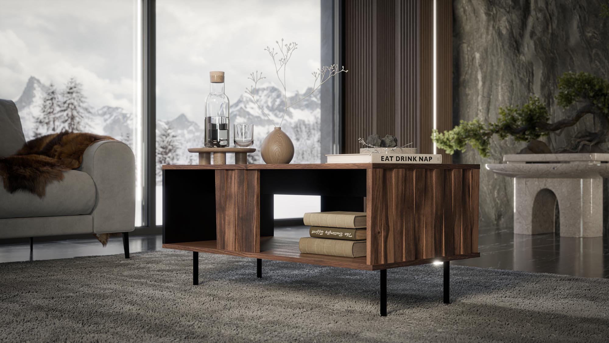 SWING LAW-1 stolík konfer. 100/54/45cm, lamino/pvc/oceľ, orech/čierna