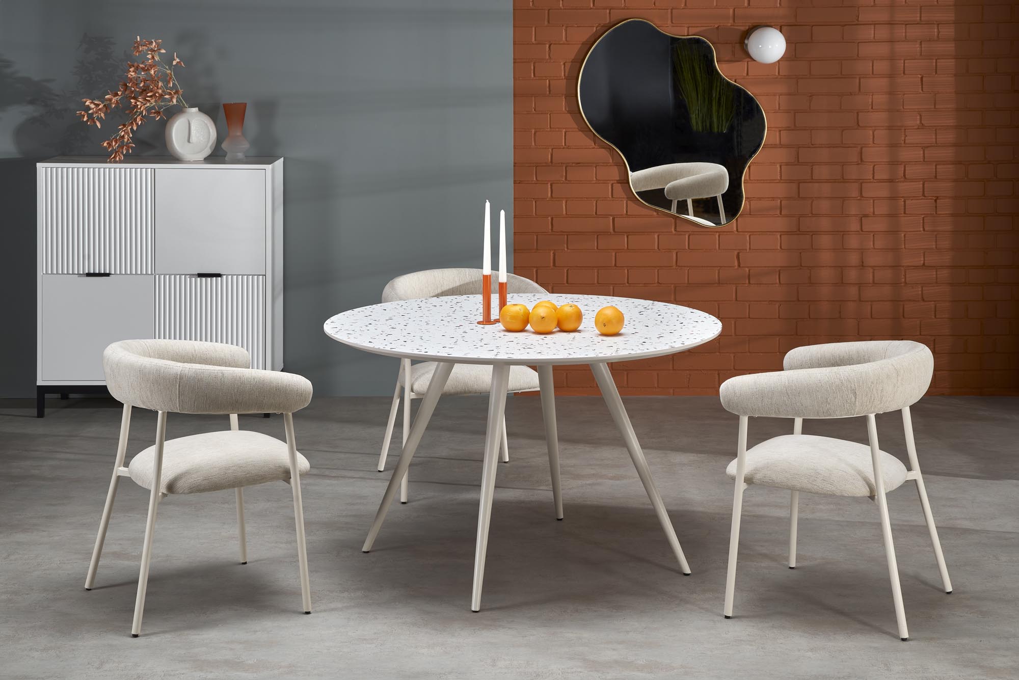 ARAMIS jedálenský stôl okrúhly, MDF+laminat, farba lastryko/biela