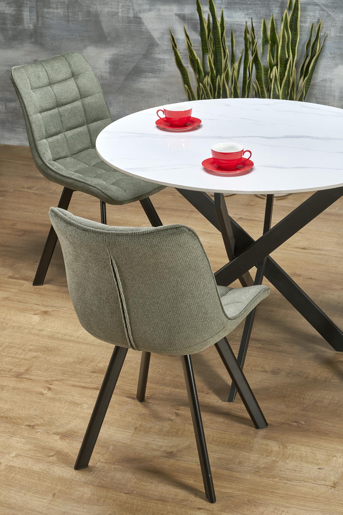 EDGAR 2 stôl jedálenský okrúhly, mramor biely/ nohy čierne