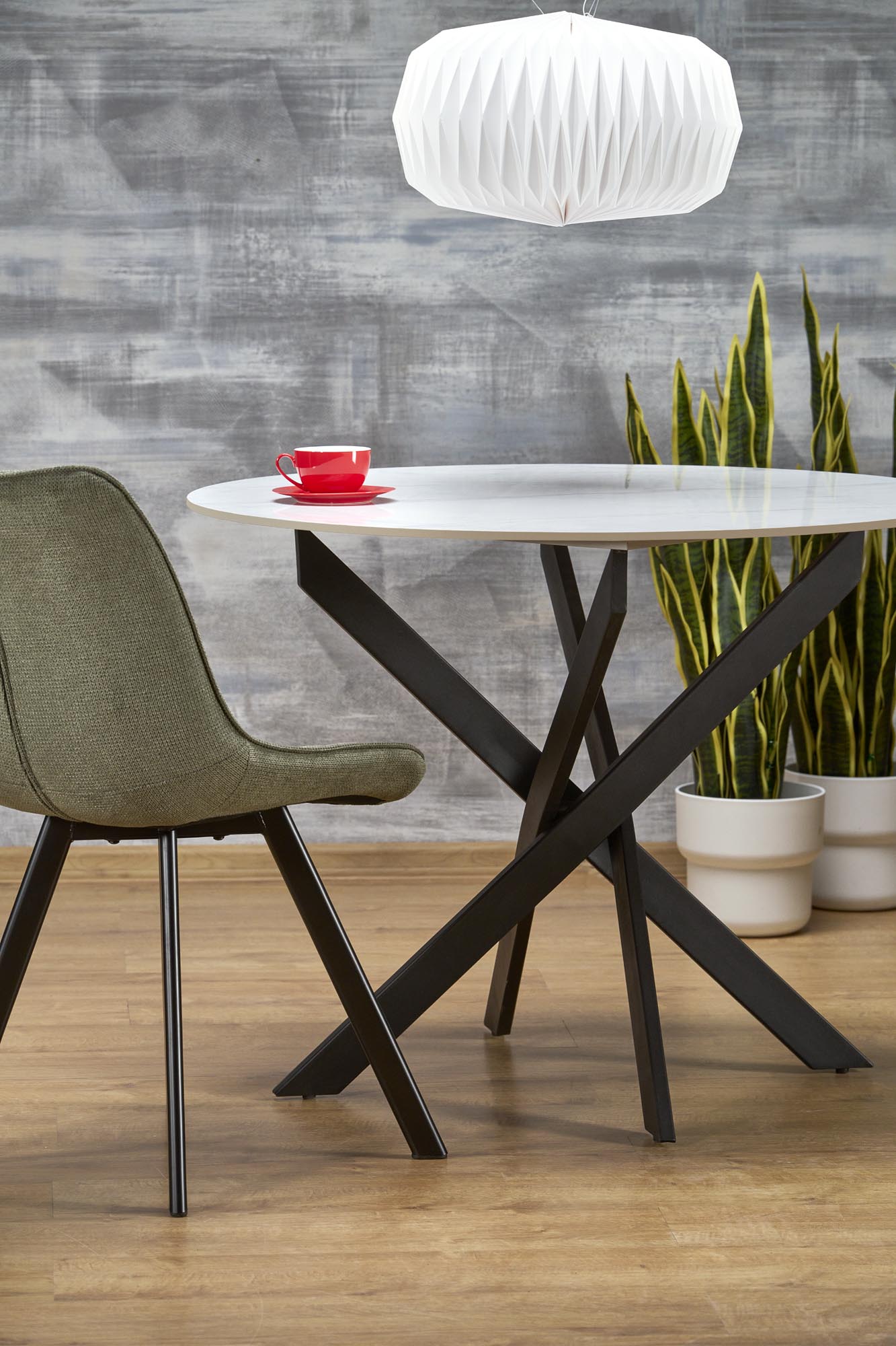 EDGAR 2 stôl jedálenský okrúhly, mramor biely/ nohy čierne