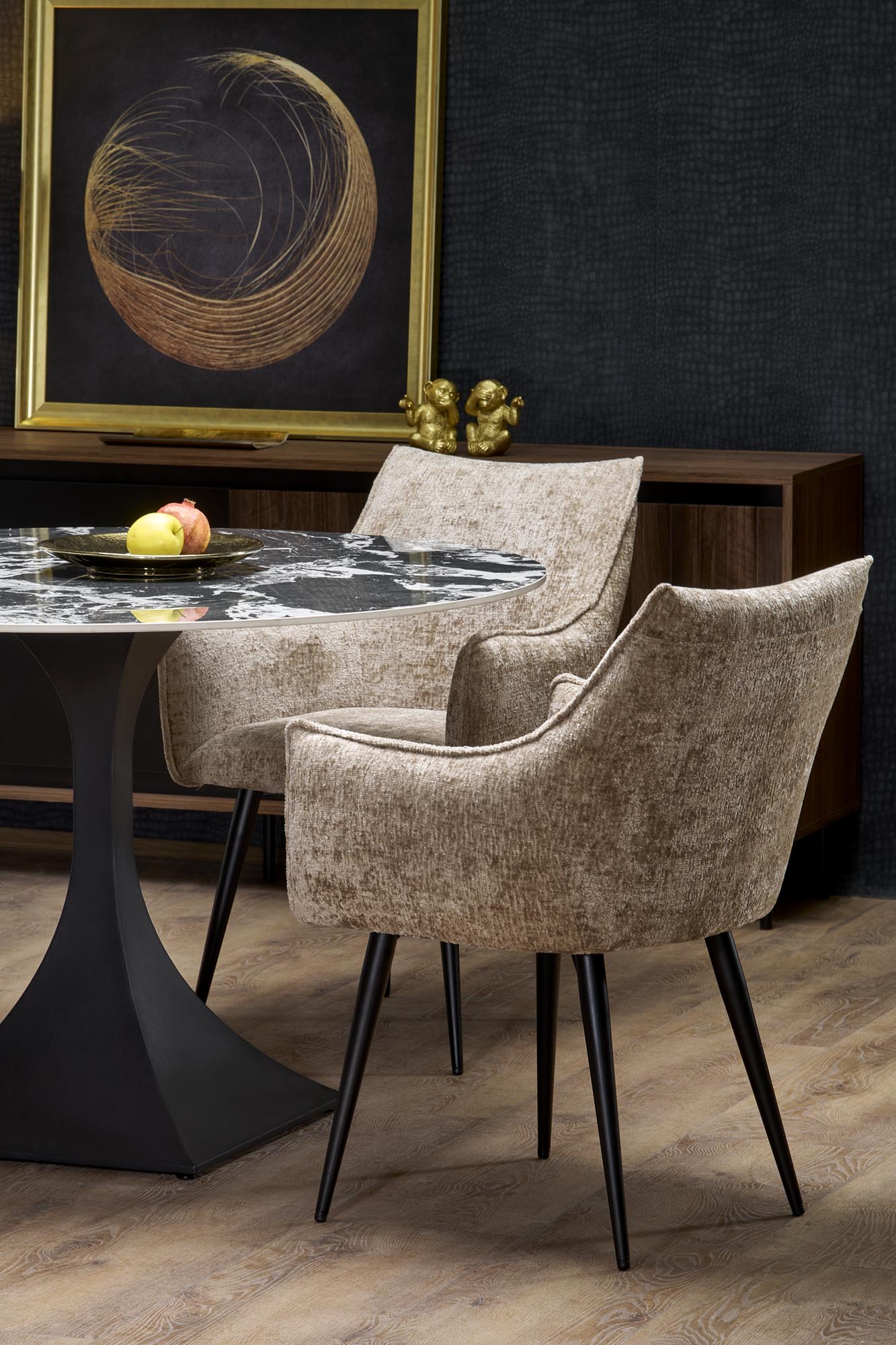 MANUEL jedálenský stôlokrúhly 120/77cm, mramor/oceľ, čierna/čierna