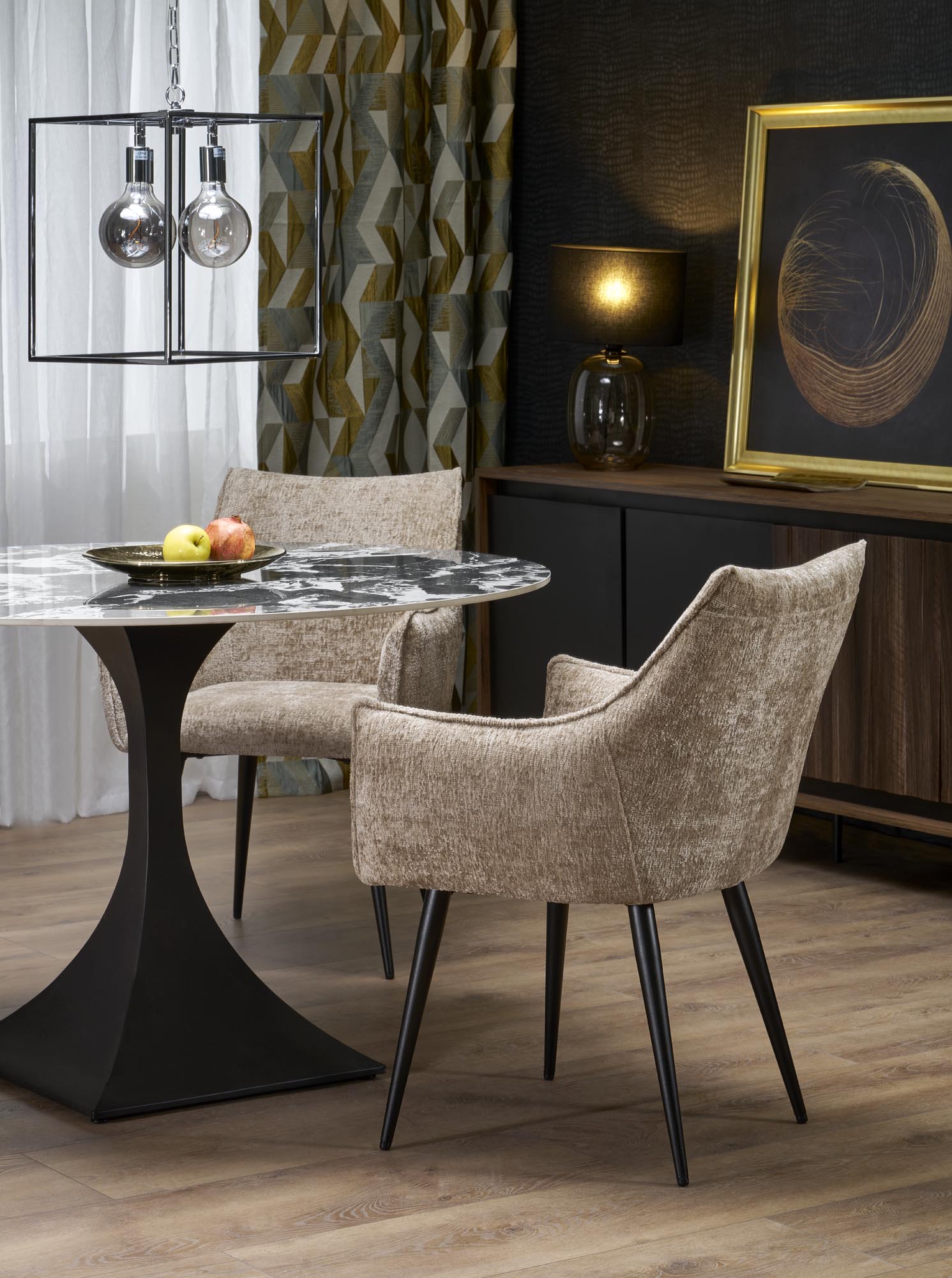 MANUEL jedálenský stôlokrúhly 120/77cm, mramor/oceľ, čierna/čierna