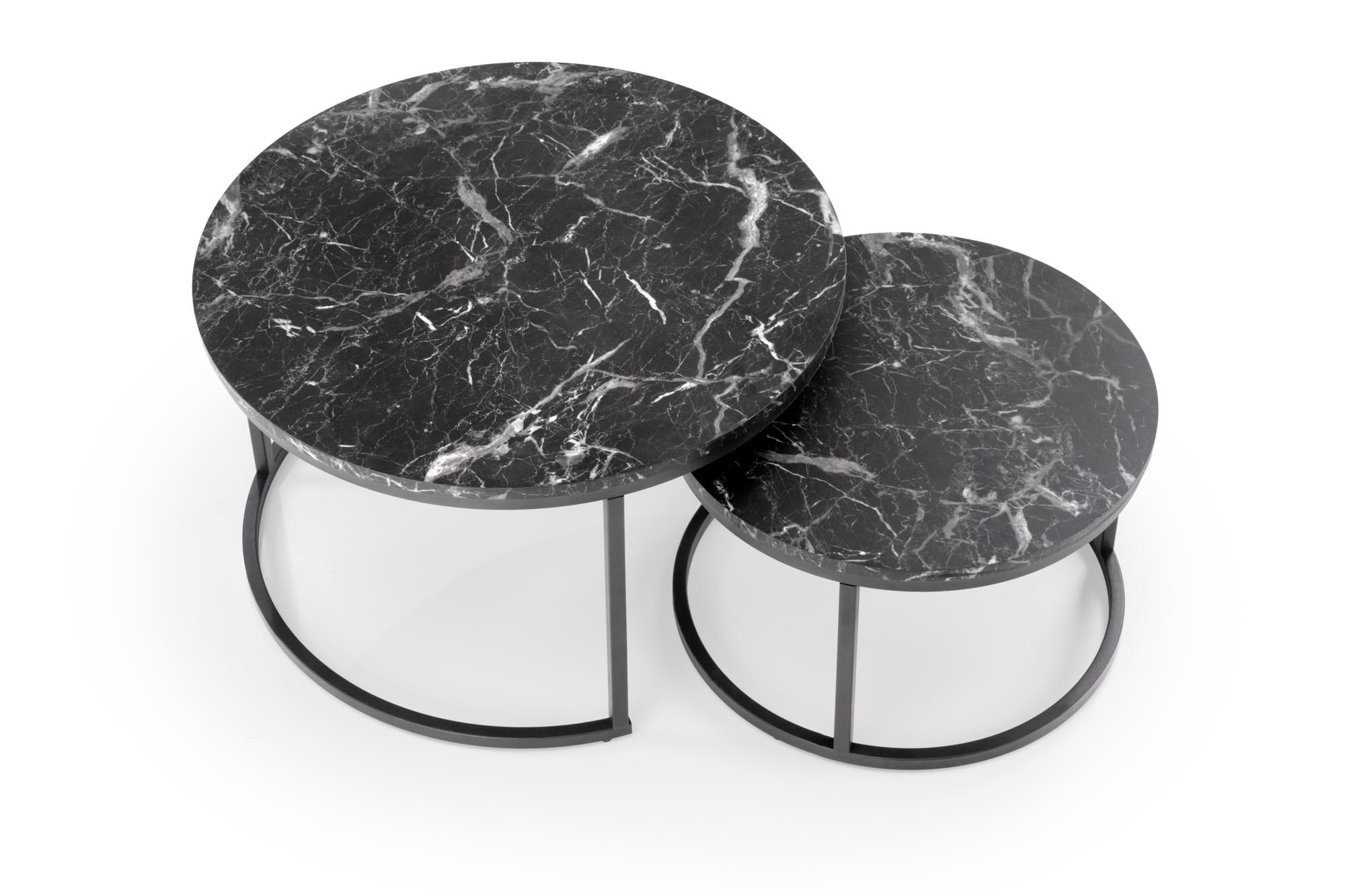JAVA konferenčný stolík sada 2ks, mramor/oceľ, čierna/čierna