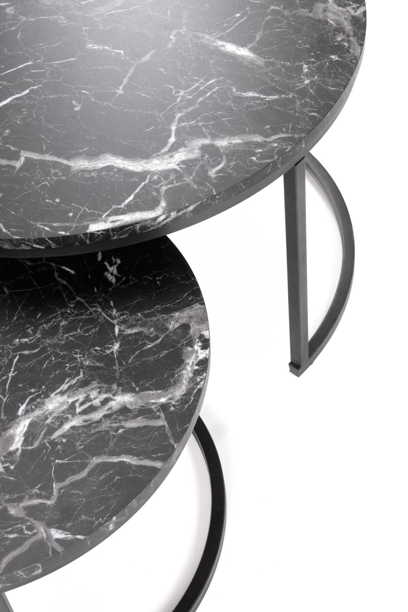 JAVA konferenčný stolík sada 2ks, mramor/oceľ, čierna/čierna