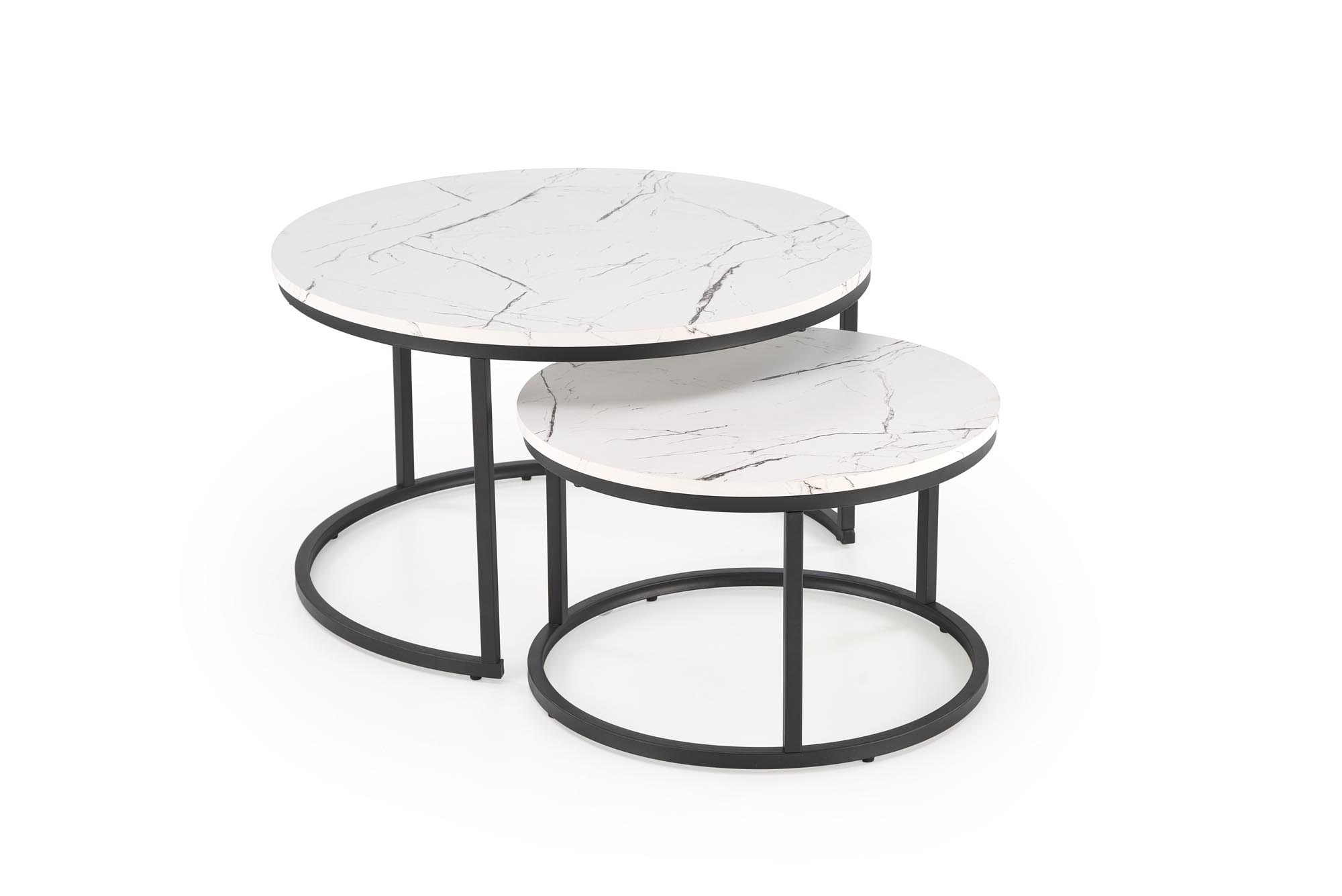 JAVA konferenčný stolík sada 2ks, mramor/oceľ, biela/čierna