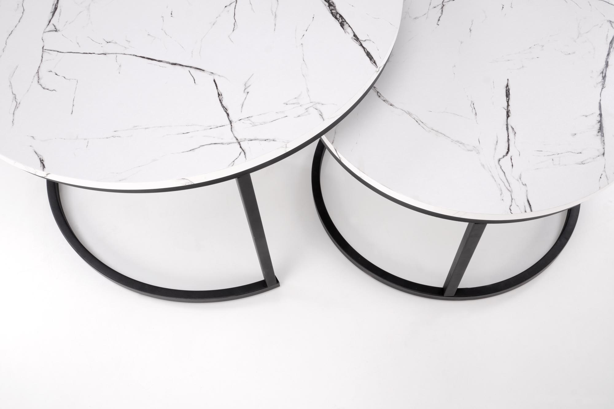 JAVA konferenčný stolík sada 2ks, mramor/oceľ, biela/čierna