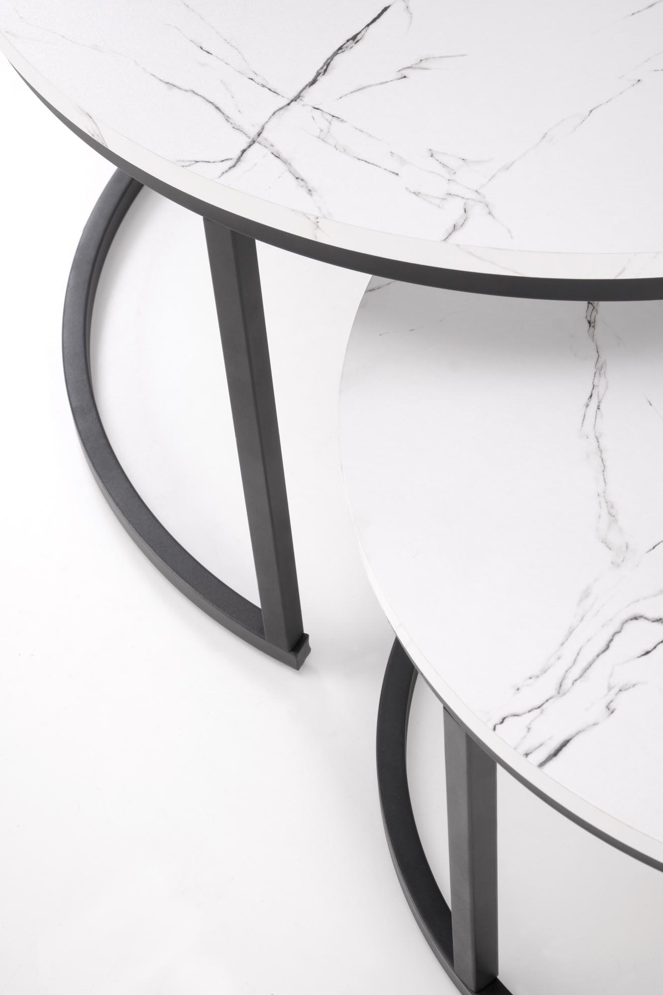 JAVA konferenčný stolík sada 2ks, mramor/oceľ, biela/čierna