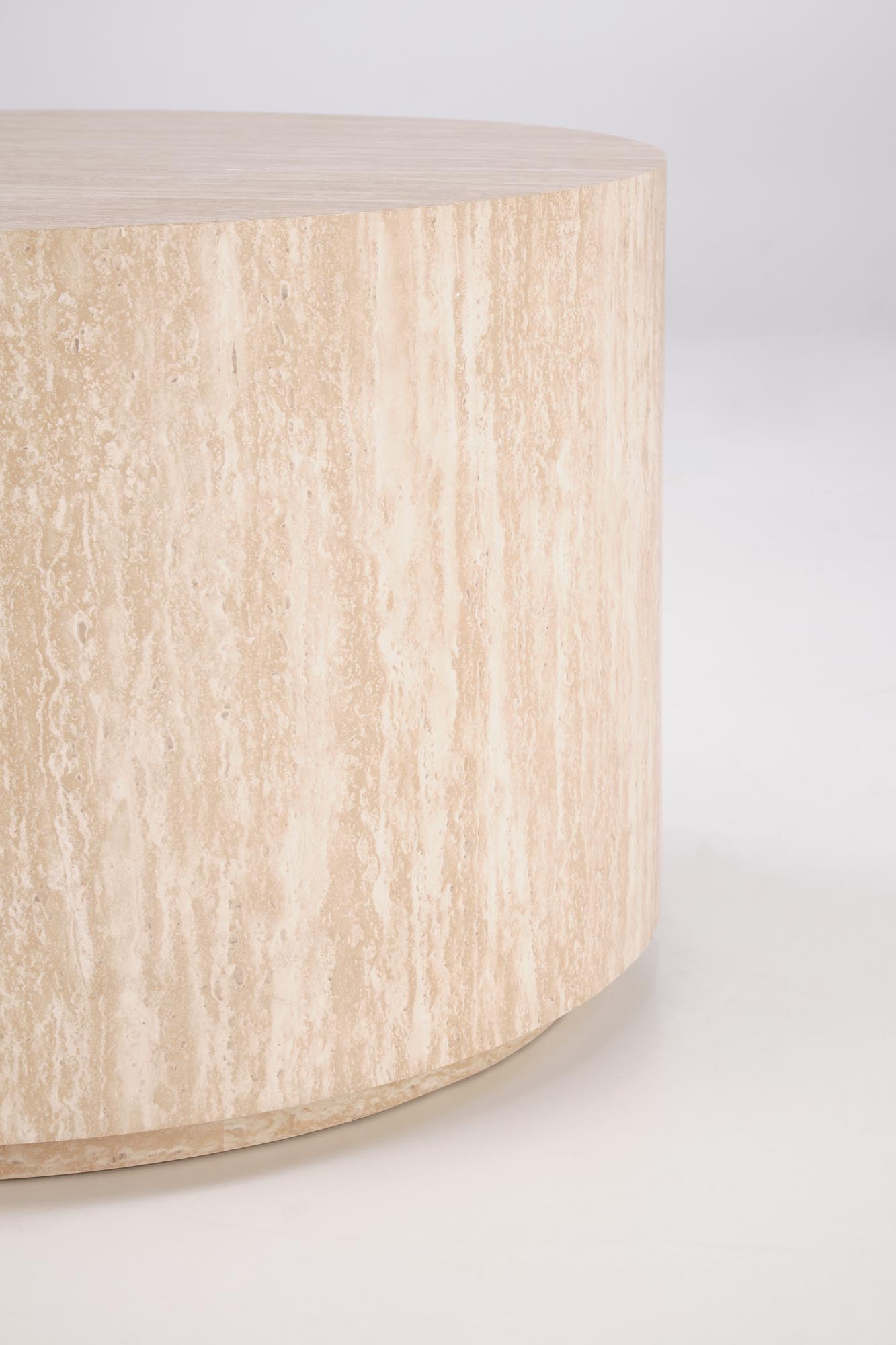 TRAVERTINO konferenčný stolík okrúhly,60/36cm, dyhovaná MDF, travertín