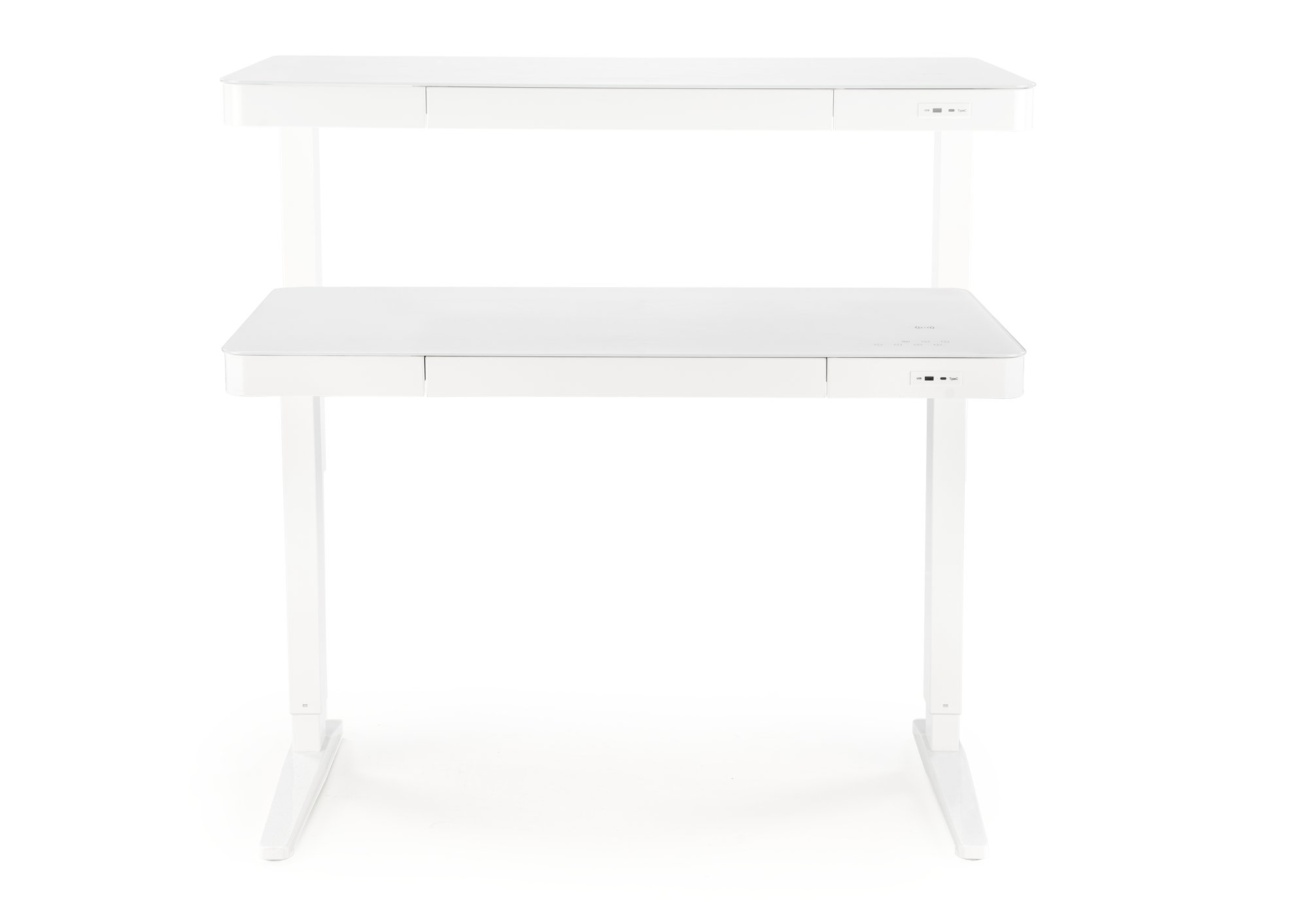 B-52 písací stolík, nastav.výška+displey+USB, sklo/kov, bialy