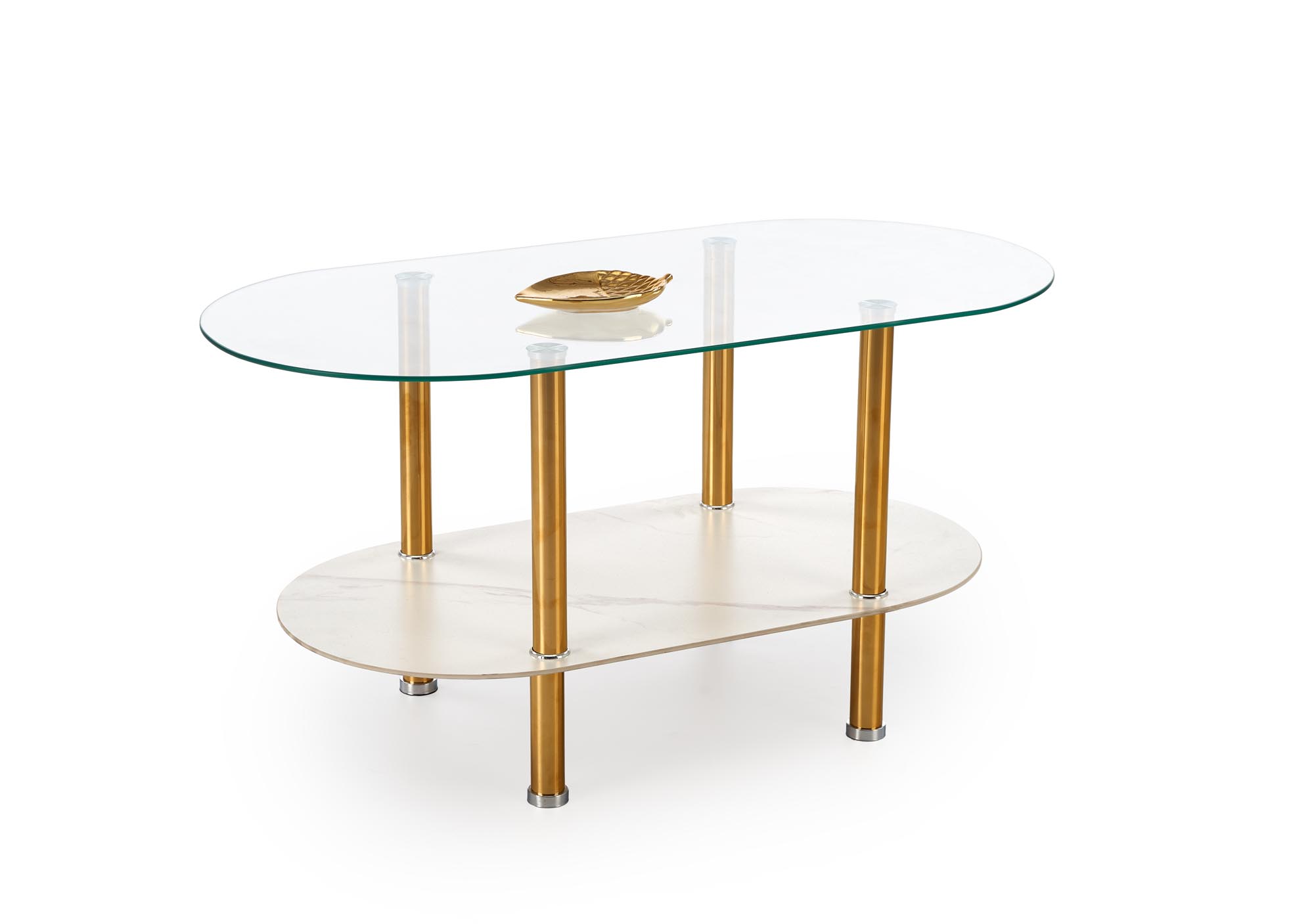 DUCAT konferenčný stolík, biely mramor/priehľadná/zlatá