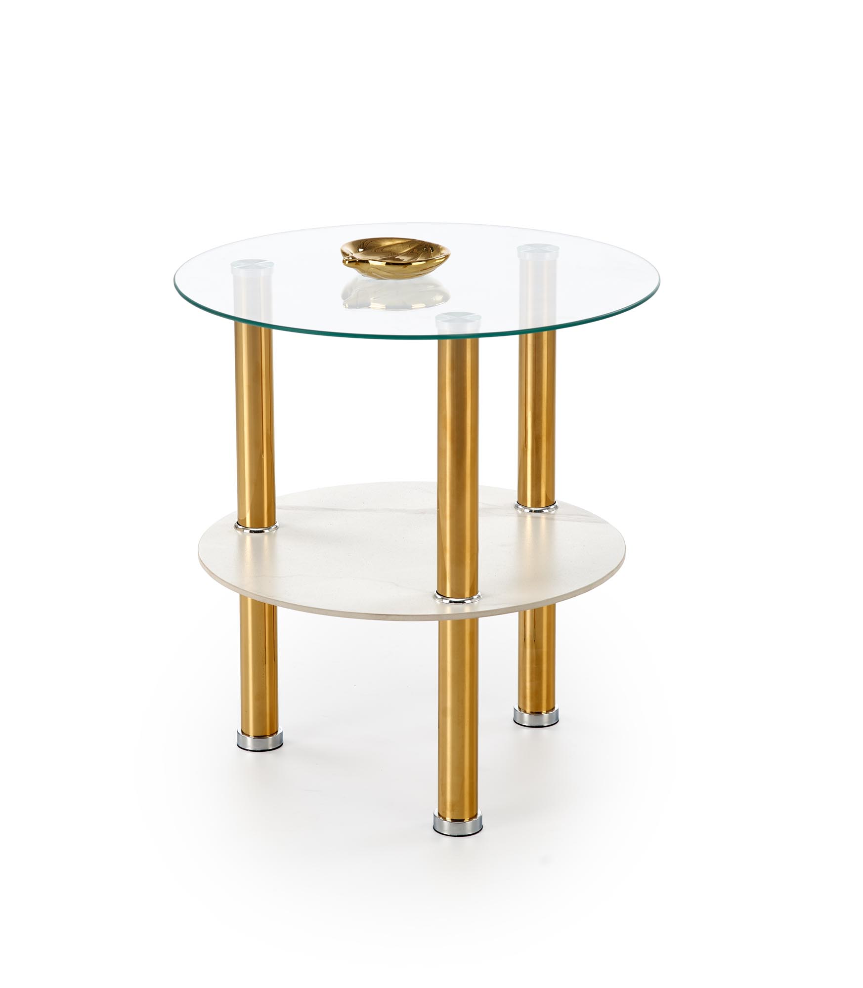 DUCAT S konferenčný stolík, biely mramor/priehľadná/zlatá