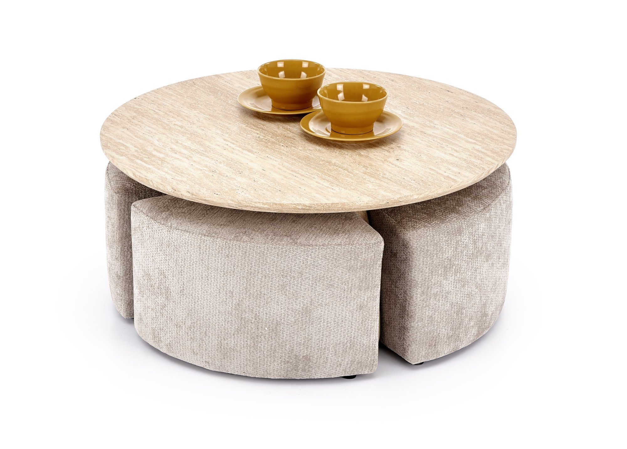 NUGAT konferenčný stolík s taburetmi, travertín / svetlosivá