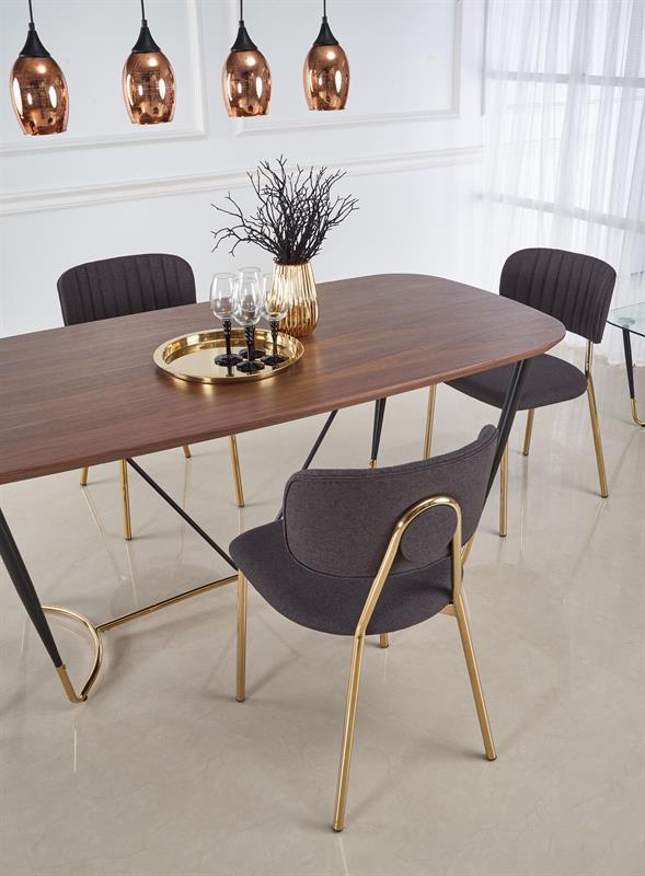 MANCHESTER stôl, doska - orech, nohy - čierna / zlatá