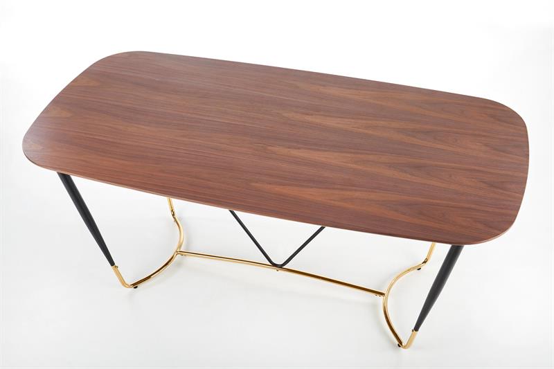 MANCHESTER stôl, doska - orech, nohy - čierna / zlatá