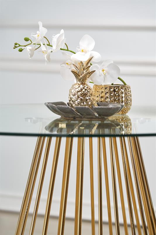 LIVERPOOL stôl, doska - transparentná, nohy - zlatá
