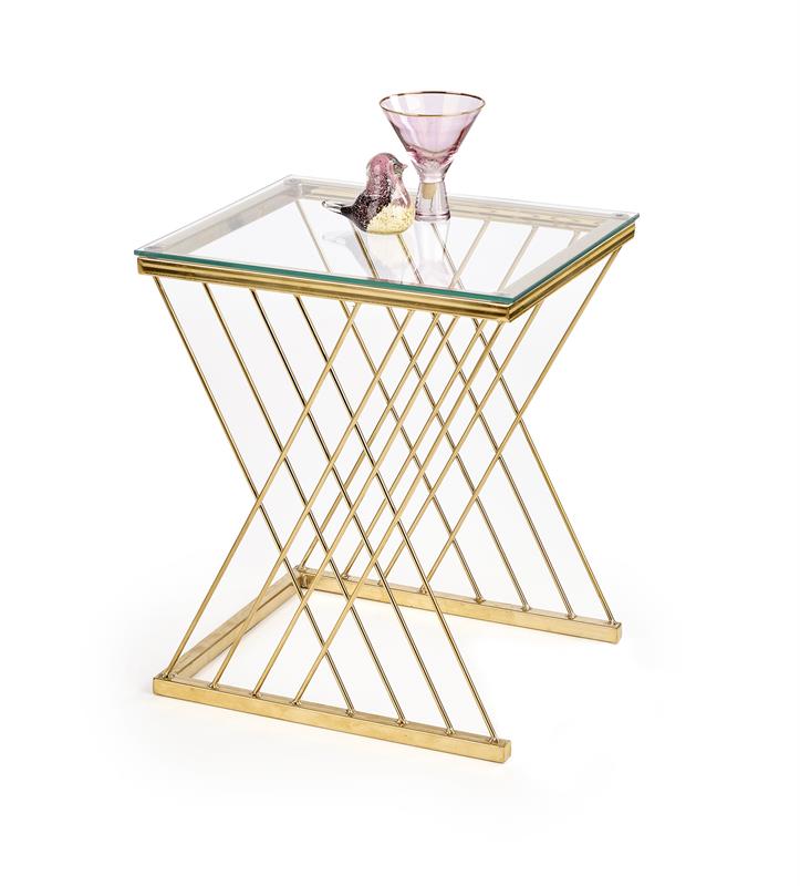 NANCY konferenčný stolík, 45x39x52cm, sklo transparentné/kov zlatý