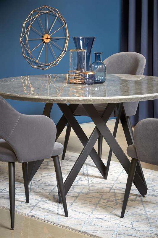 GUSTIMO okrúhly stôl, doska - šedá mramor, konštrukcia - čierna - NA SKLADE!