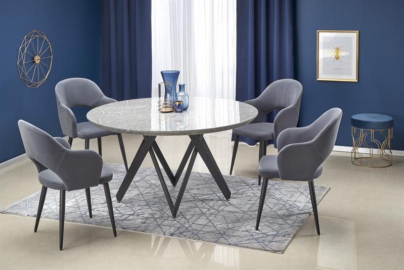 GUSTIMO okrúhly stôl, doska - šedá mramor, konštrukcia - čierna
