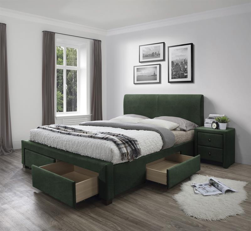 MODENA 3 posteľ so zásuvkami tmavo zelená velvet
